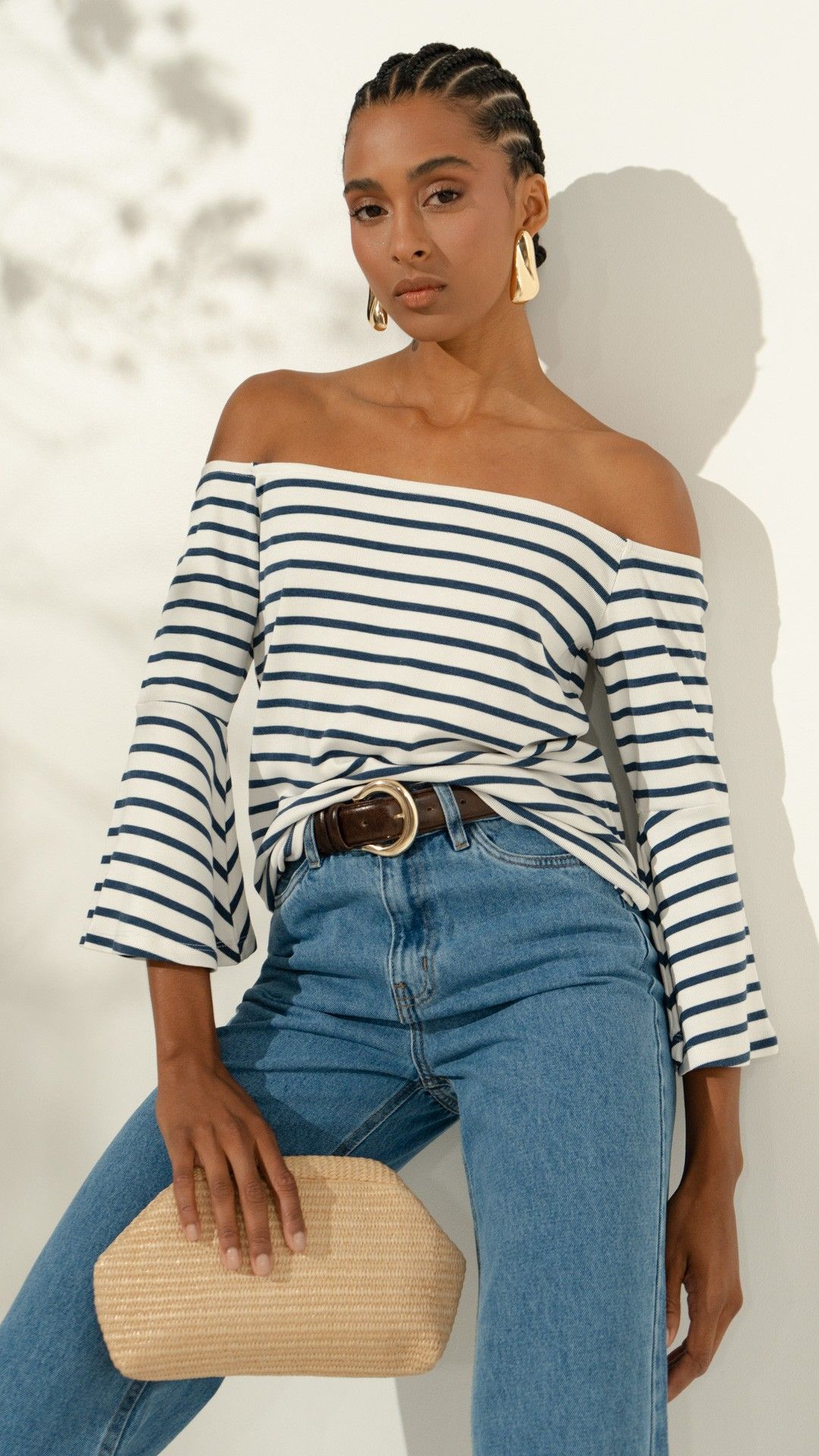 BLUSA CANELADA BELLA JANA LISTRADA MANGA L.