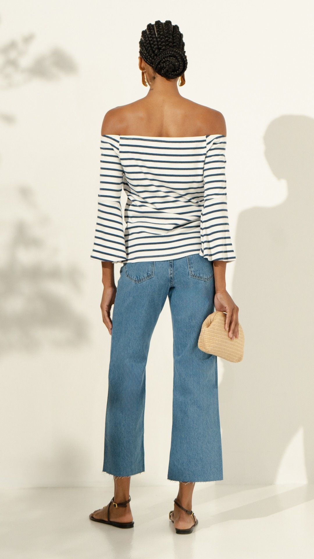BLUSA CANELADA BELLA JANA LISTRADA MANGA L.