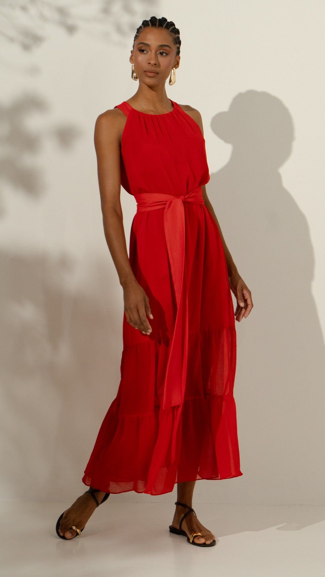 VESTIDO CREPE MOUSSE GOLA C. LONGO S/ MANGA