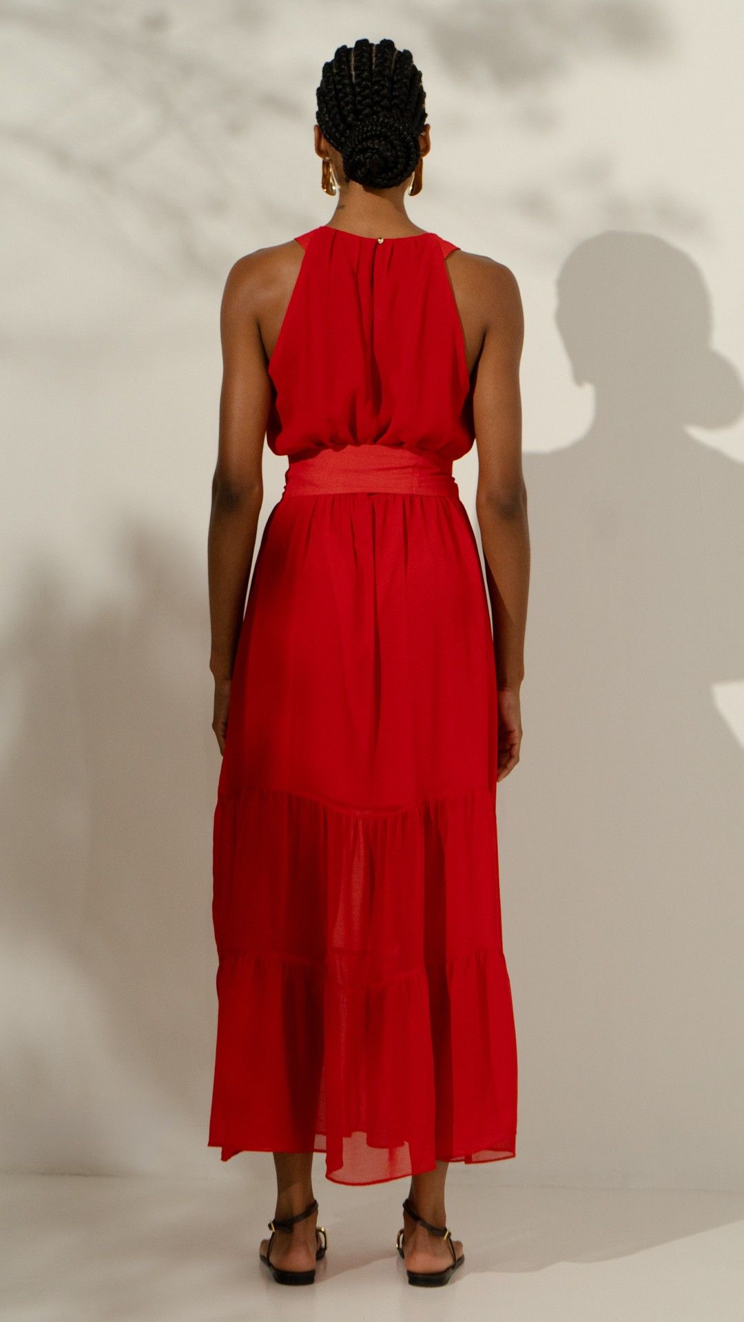 VESTIDO CREPE MOUSSE GOLA C. LONGO S/ MANGA