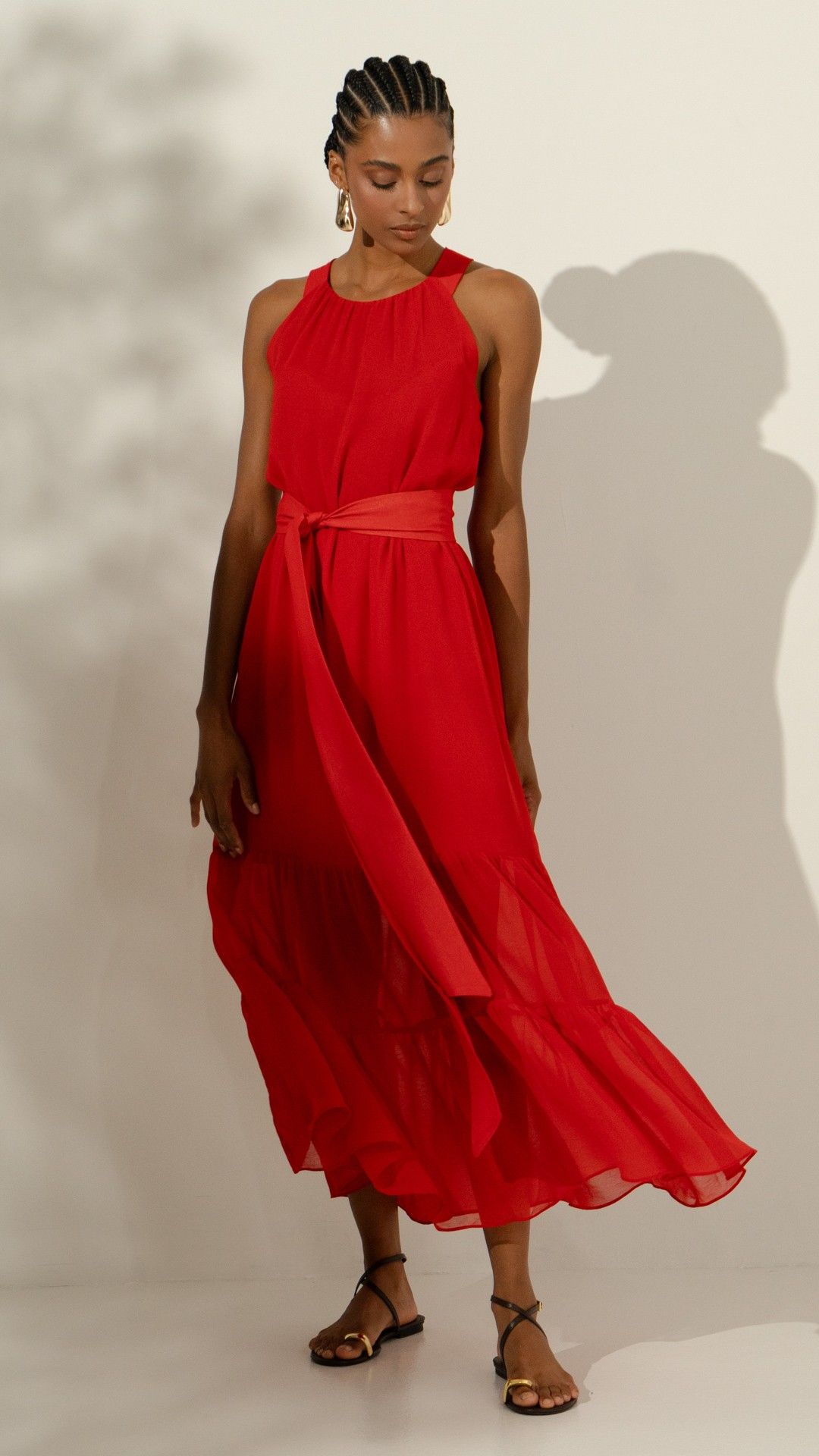 VESTIDO CREPE MOUSSE GOLA C. LONGO S/ MANGA