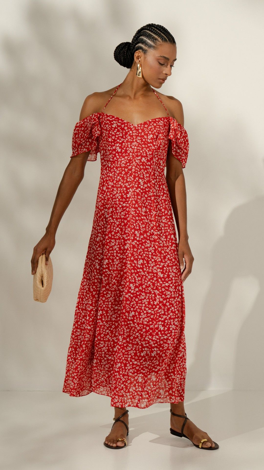 VESTIDO CREPE CARMIM MIDI CIGANA