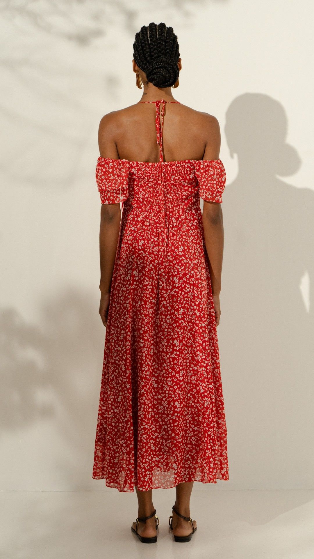 VESTIDO CREPE CARMIM MIDI CIGANA