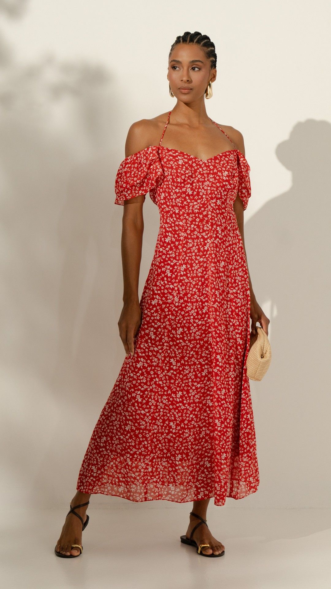 VESTIDO CREPE CARMIM MIDI CIGANA