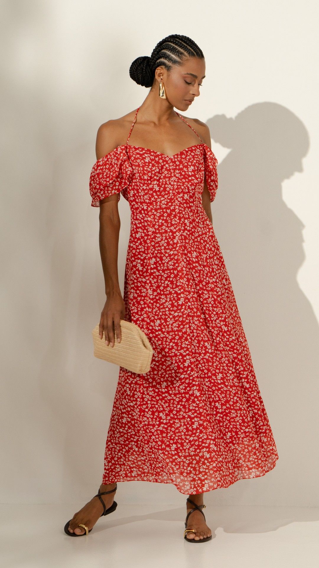 VESTIDO CREPE CARMIM MIDI CIGANA
