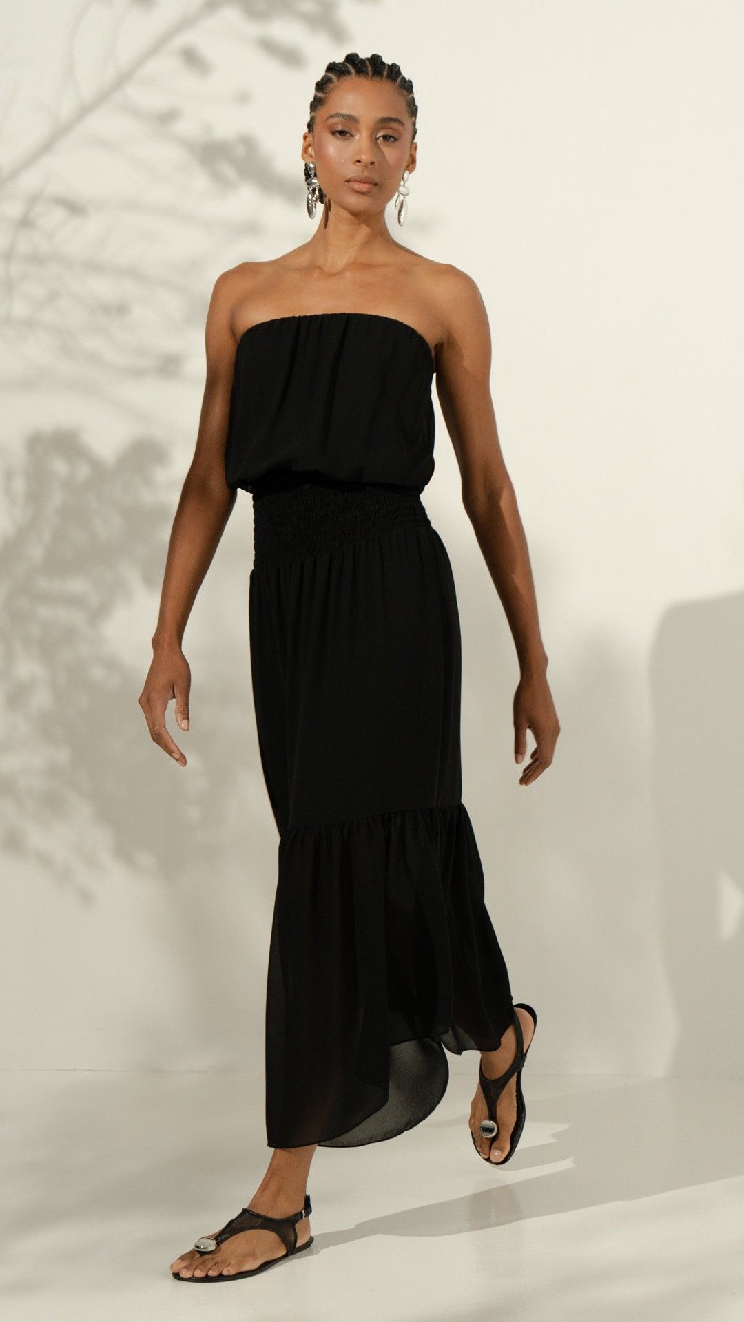 VESTIDO CREPE CHIFFON S/ ALÇA MIDI