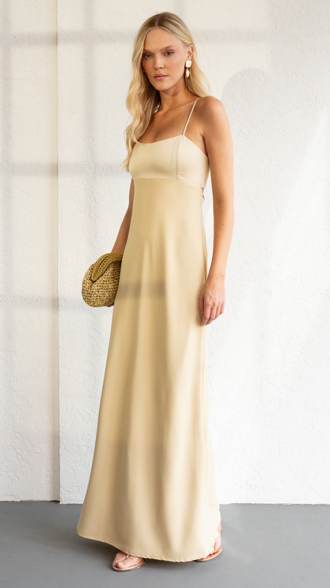 VESTIDO CREPE FRESCOR CETIM BUSTO ALÇA