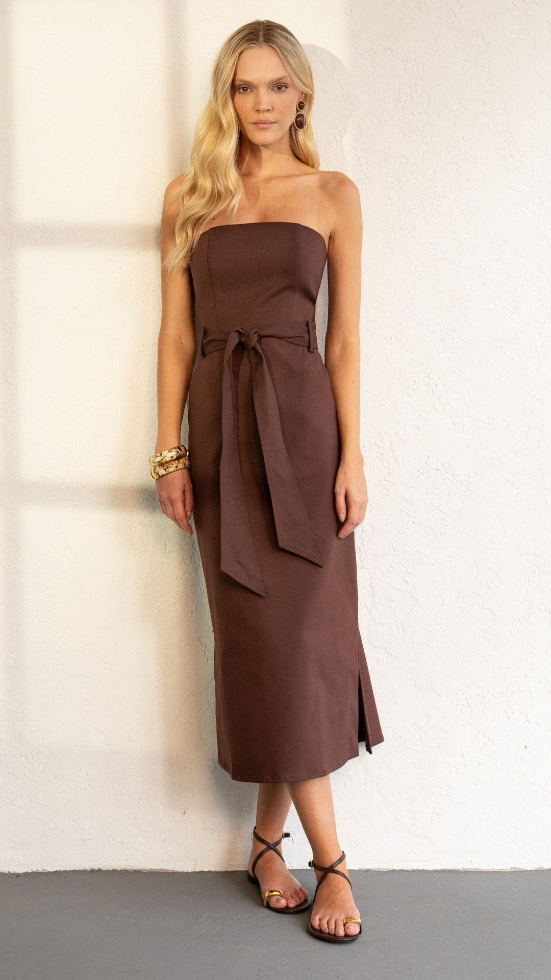 VESTIDO PLANE COTTON CEDRO FAIXA S/ ALÇA