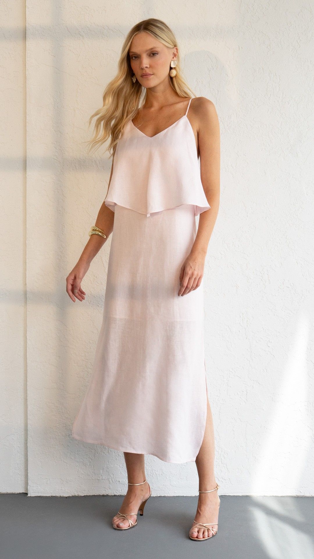 VESTIDO LINHO SANDALO ITALIANO BABADO ALÇA