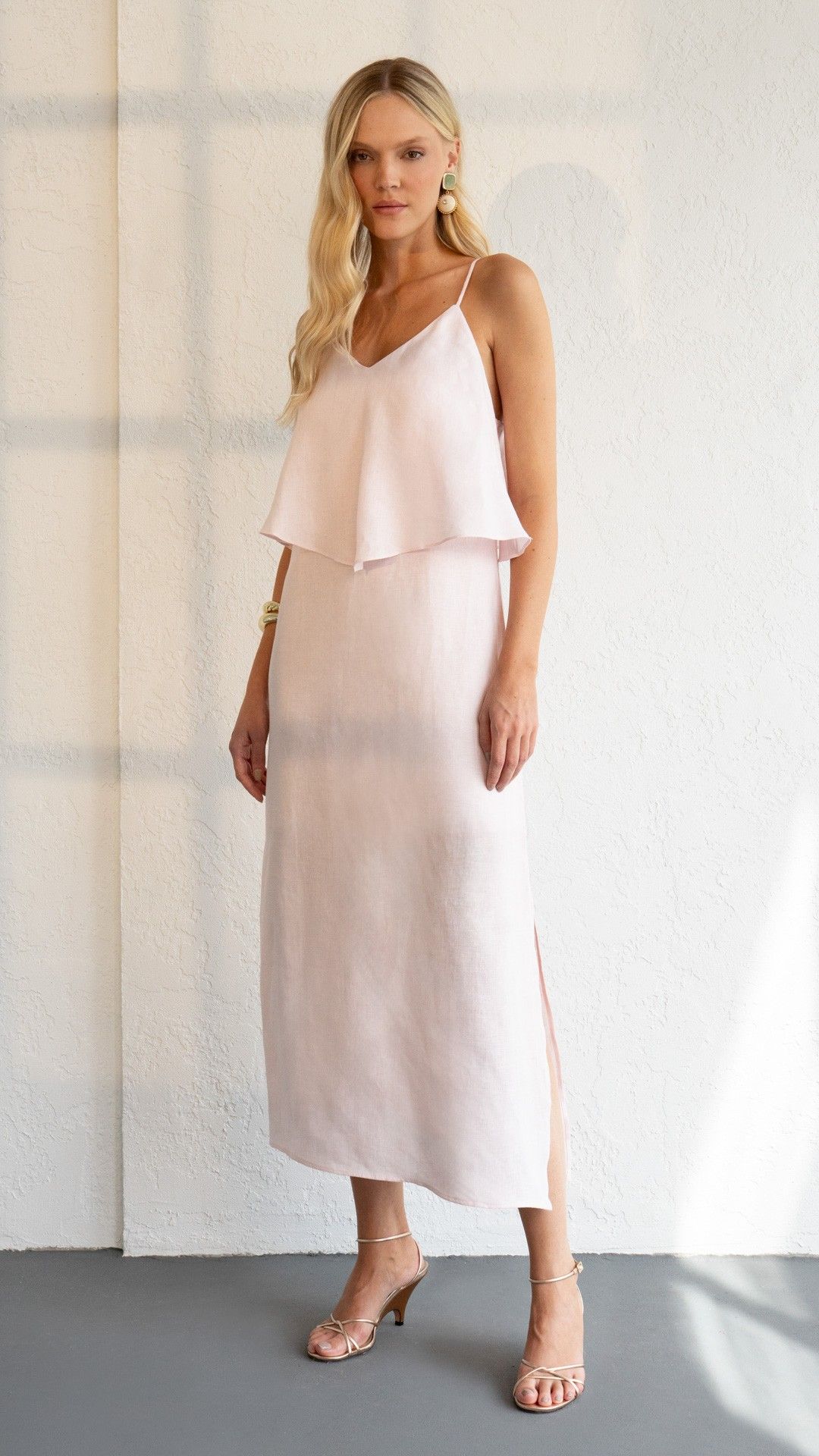 VESTIDO LINHO SANDALO ITALIANO BABADO ALÇA