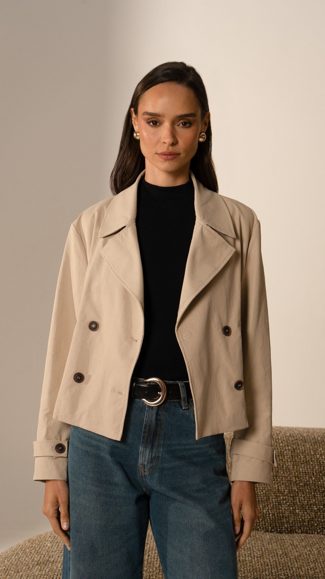 JAQUETA SARJA TRENCH COAT CURTO