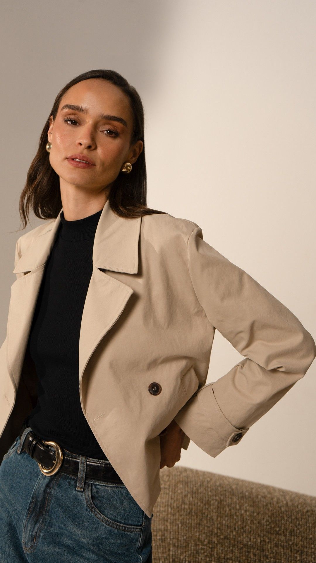 JAQUETA SARJA TRENCH COAT CURTO