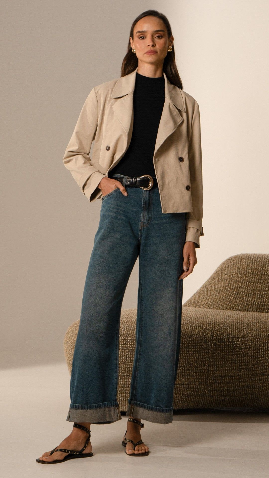 JAQUETA SARJA TRENCH COAT CURTO