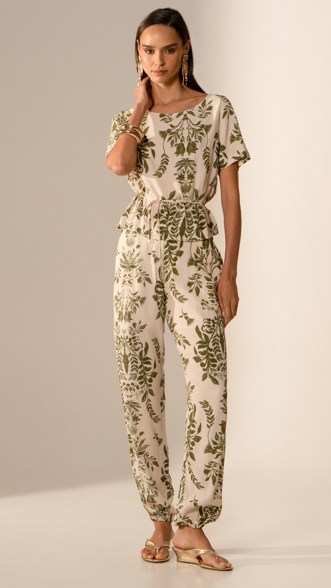 CALÇA VISCOSE FOLHAS CORDÃO PIJAMA