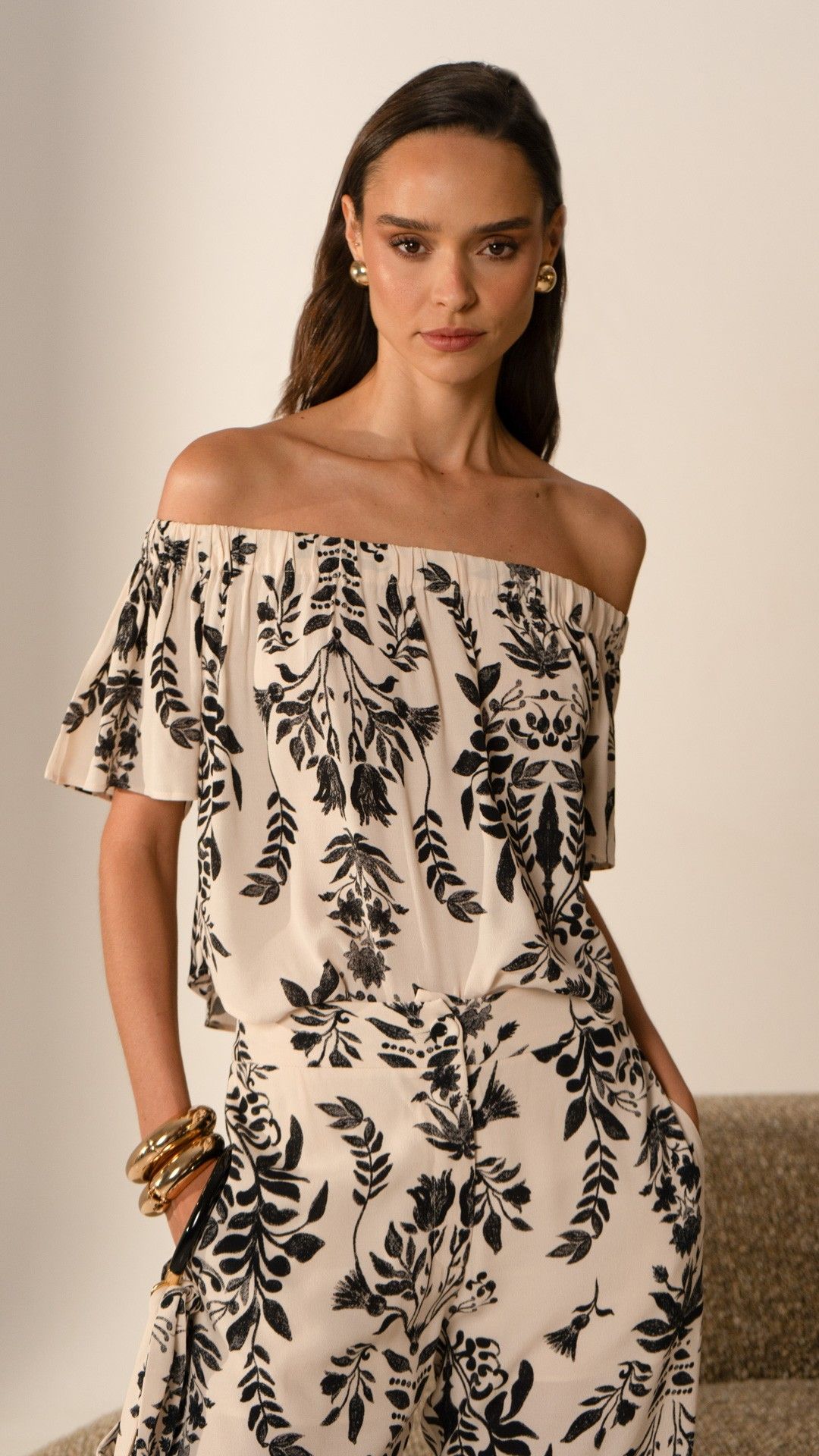BLUSA VISCOSE FOLHAS CIGANA MANGA C.