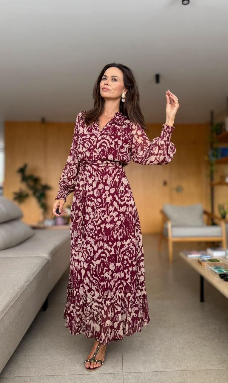 VESTIDO CREPE TOSCANA LONGUETE MANGA L.