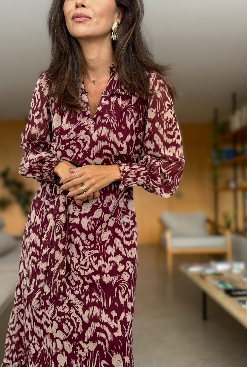 VESTIDO CREPE TOSCANA LONGUETE MANGA L.