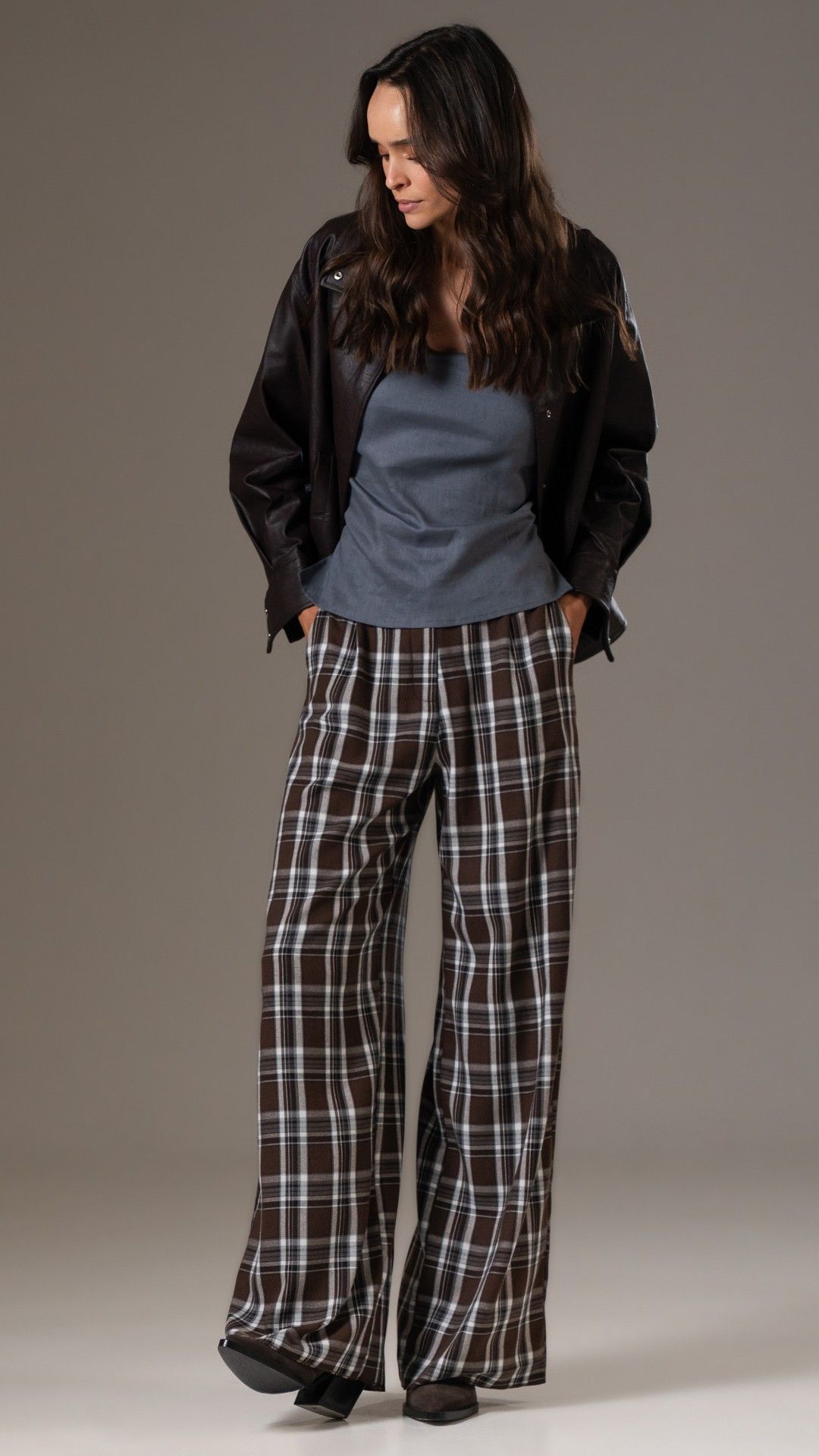 CALÇA FLANELA CASUAL WIDE LEG