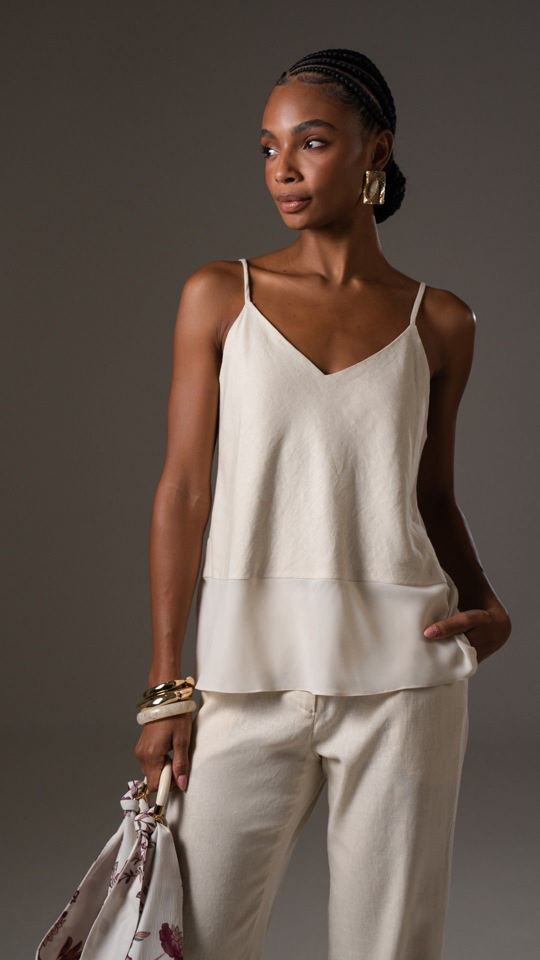 BLUSA LINHO WASH BARRA CREPE ALÇA