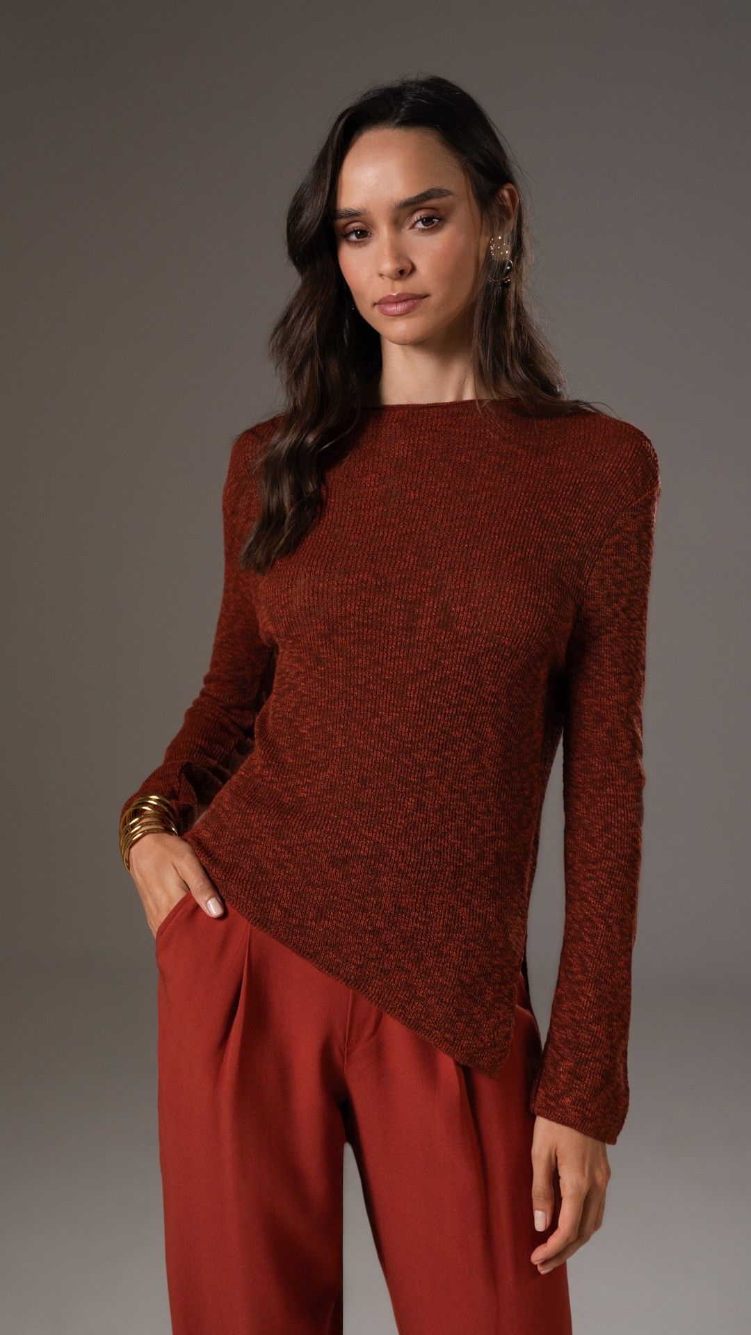 BLUSA TRICOT FLAMME ASSIMÉTRICA MANGA L.