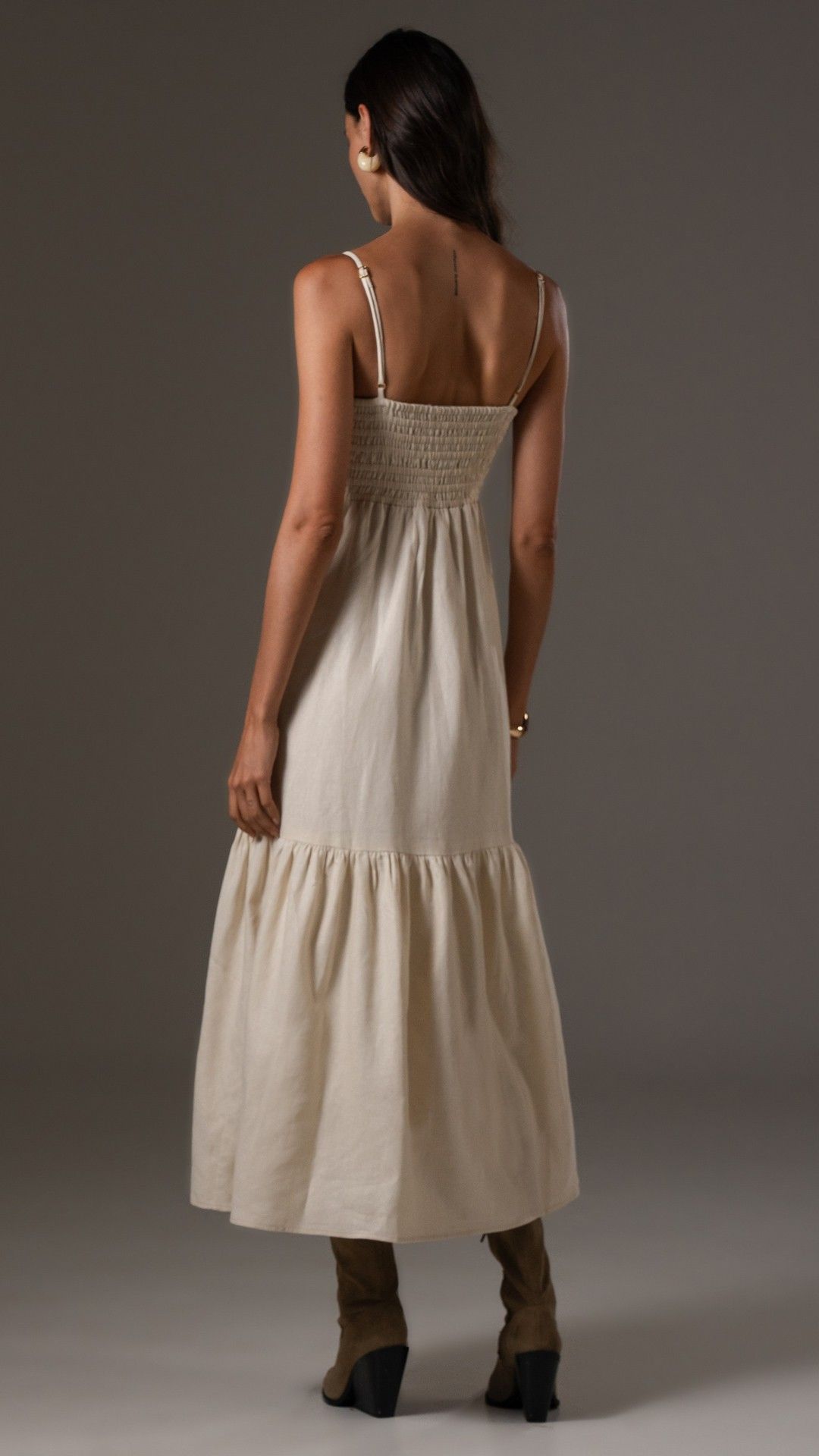 VESTIDO LINHO WASH DRAPEADO ALÇA MIDI