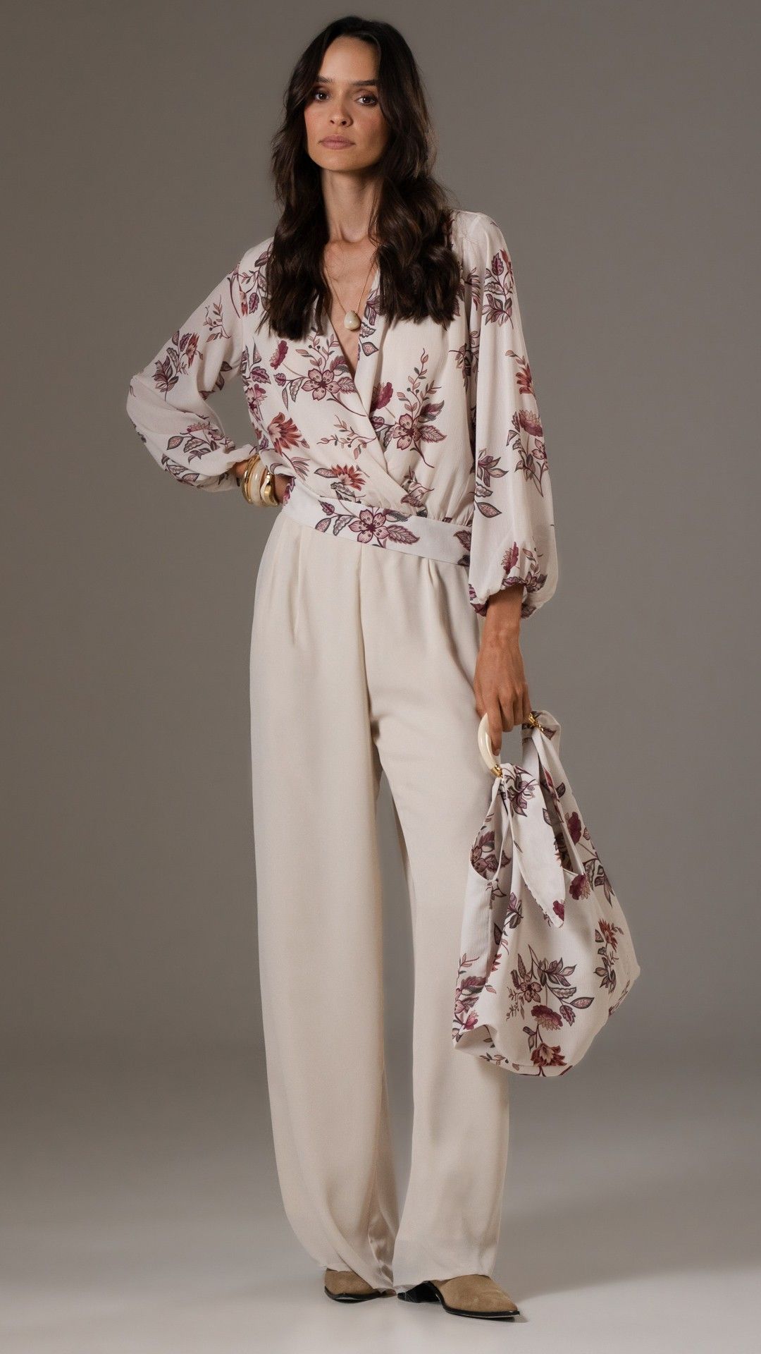 BLUSA VISCOSE TRAÇO BOTÂNICO TRANSPASSADA MANGA L.