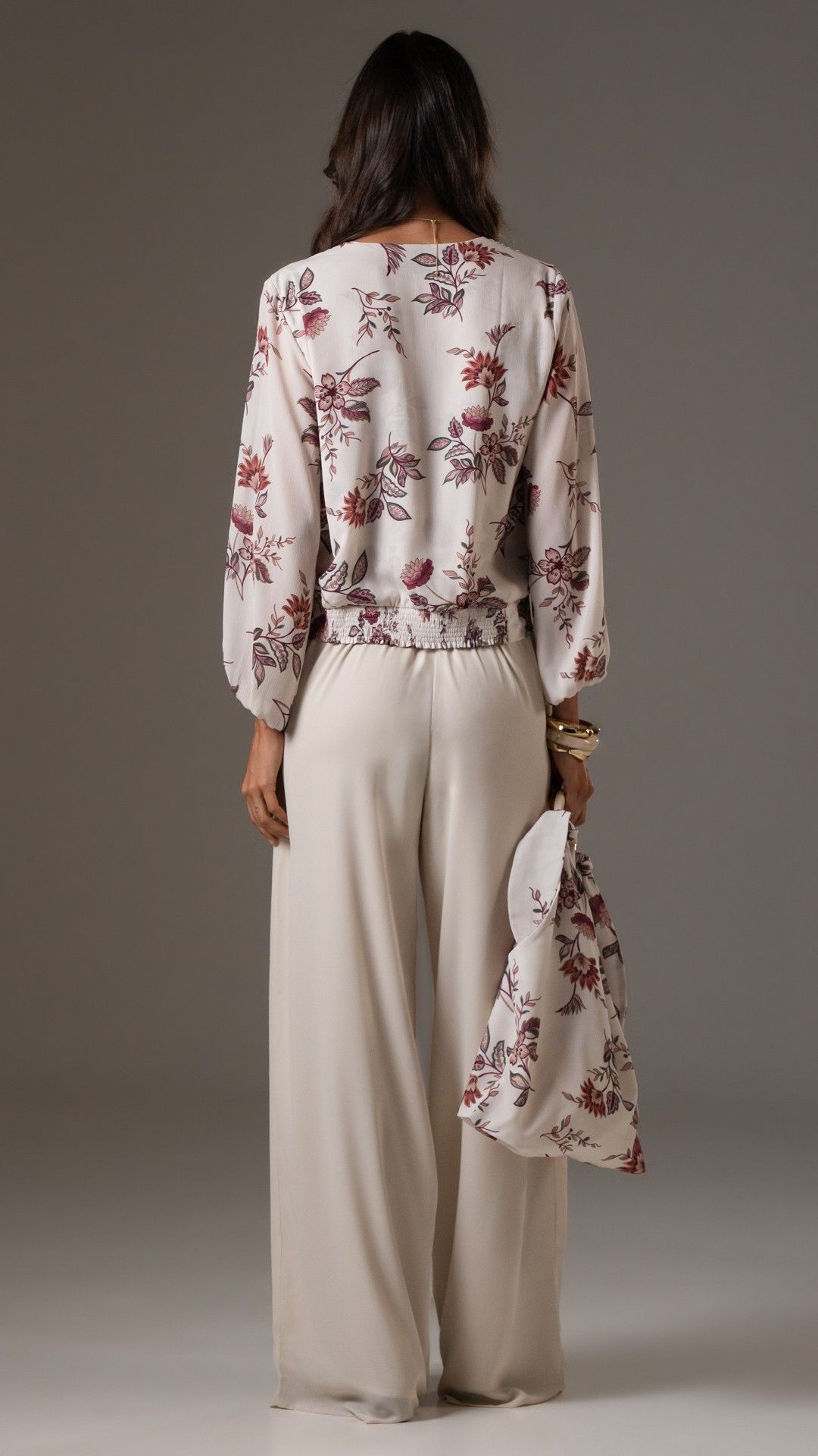 BLUSA VISCOSE TRAÇO BOTÂNICO TRANSPASSADA MANGA L.