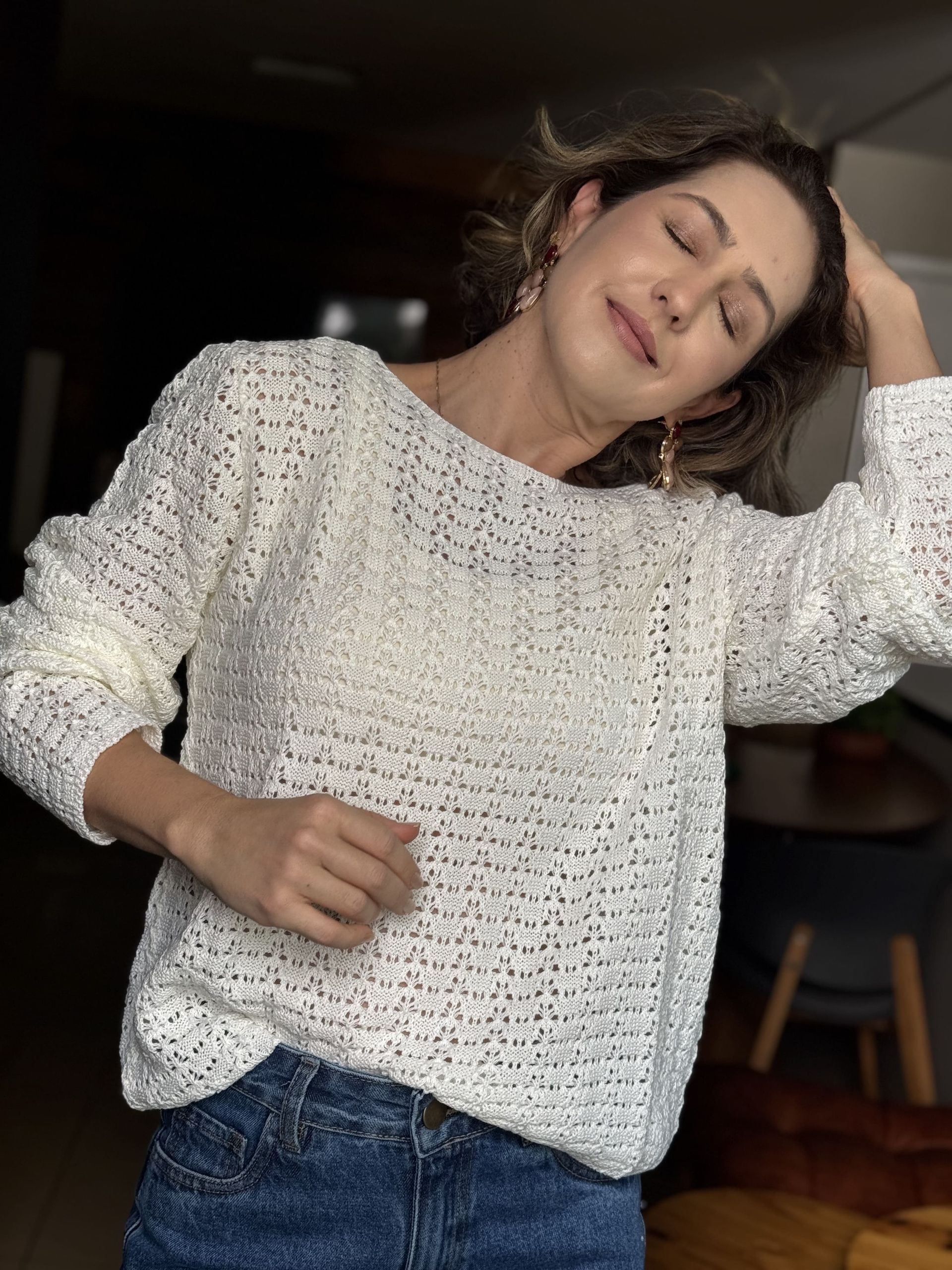 BLUSA TRICOT CROCHÊ TELA MANGA L.