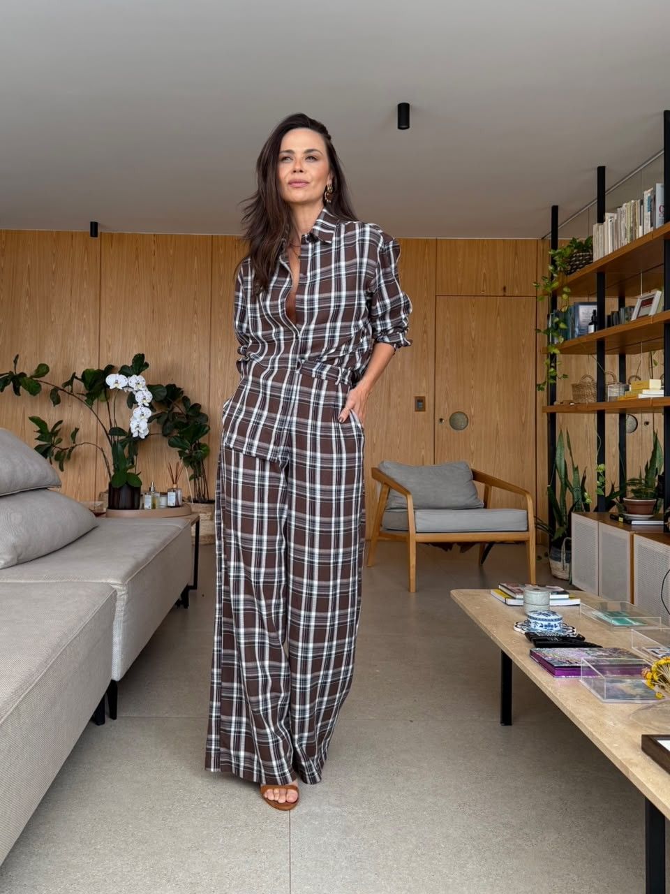 CALÇA FLANELA CASUAL WIDE LEG