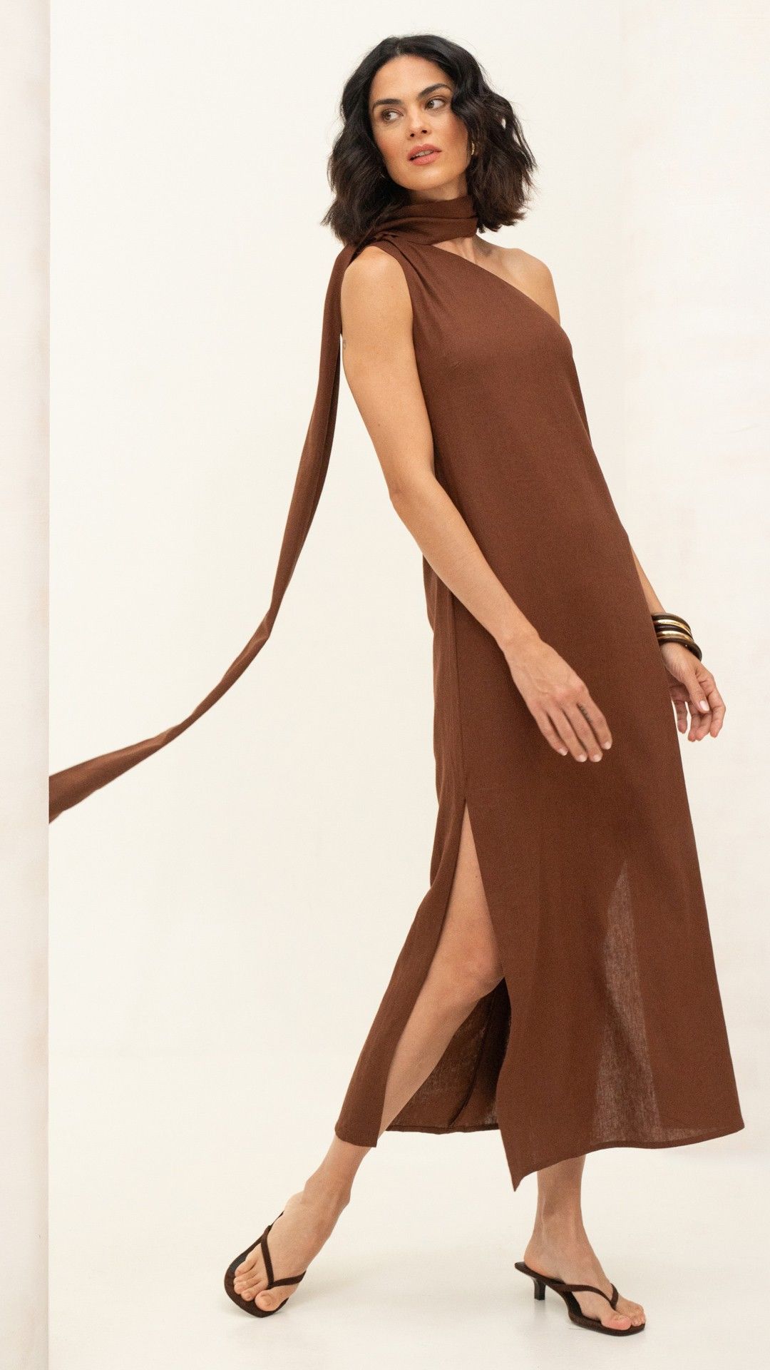VESTIDO VISCOLINHO NOBRE CACHECOL LONGUETE S/ MANGA