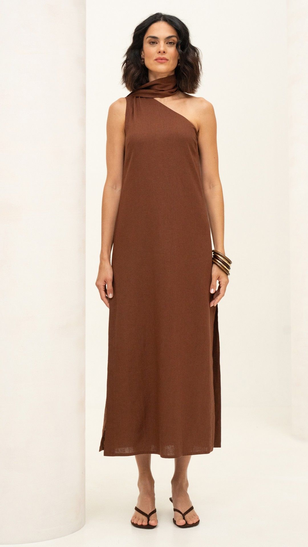 VESTIDO VISCOLINHO NOBRE CACHECOL LONGUETE S/ MANGA