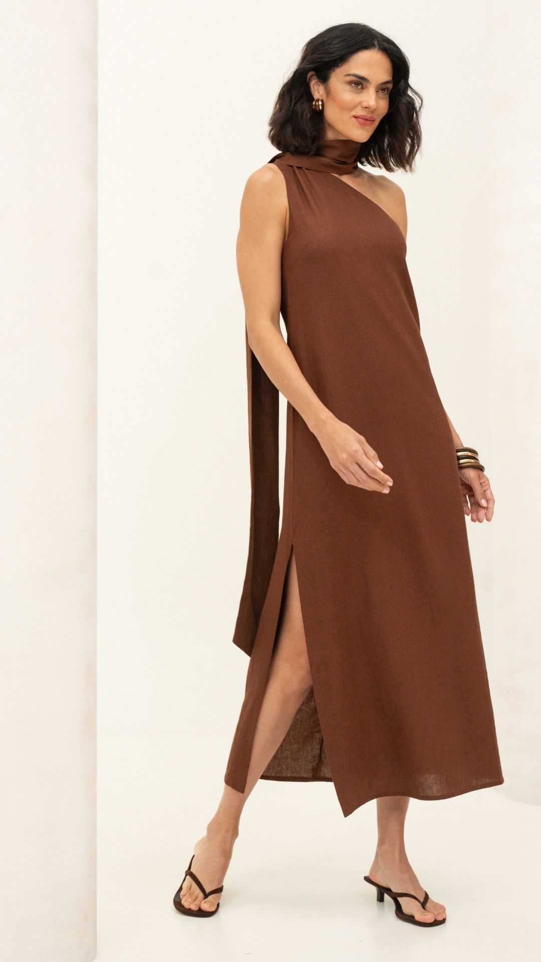 VESTIDO VISCOLINHO NOBRE CACHECOL LONGUETE S/ MANGA