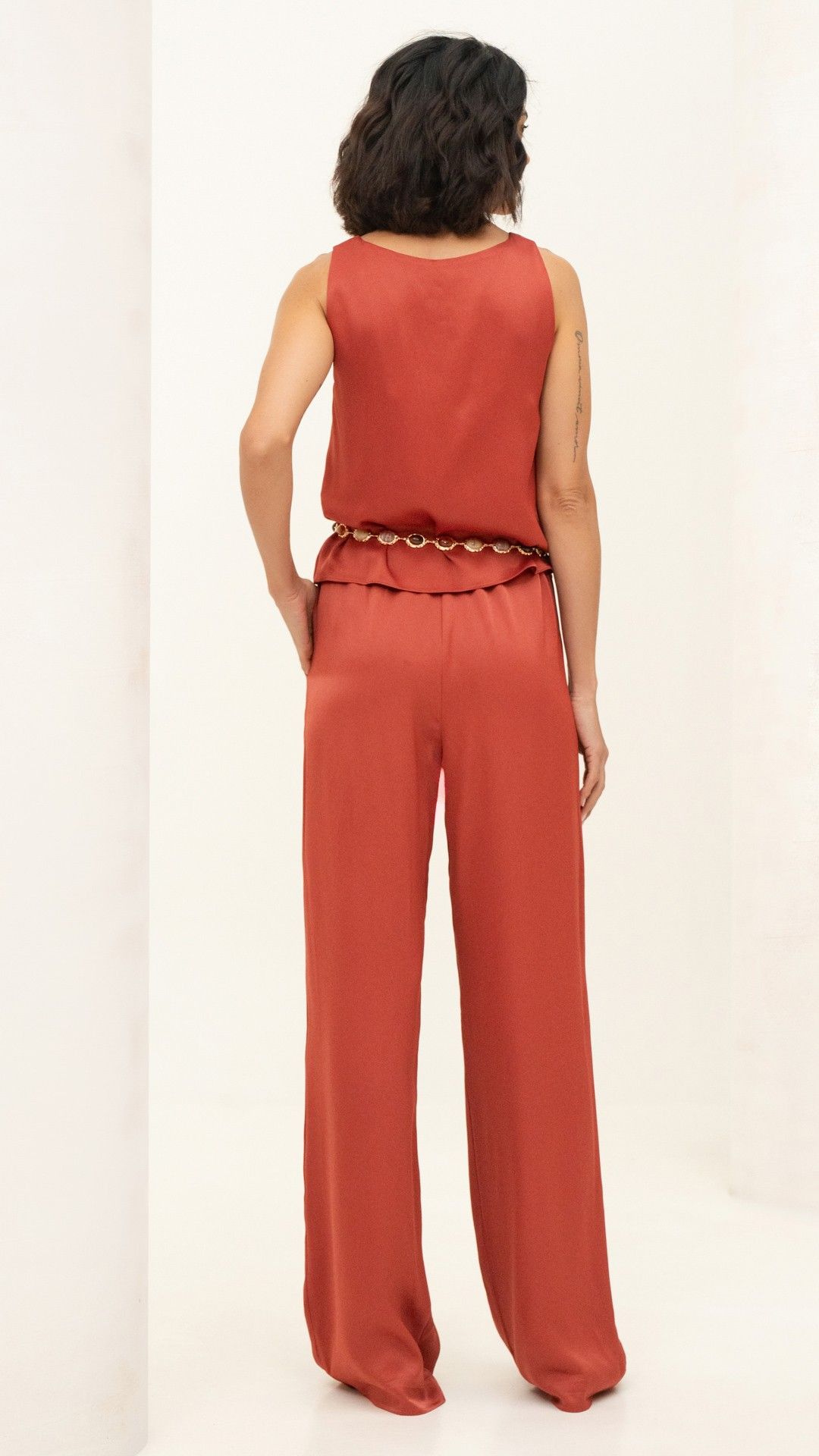 CALÇA CETIM PARIS CÓS ELÁSTICO WIDE LEG