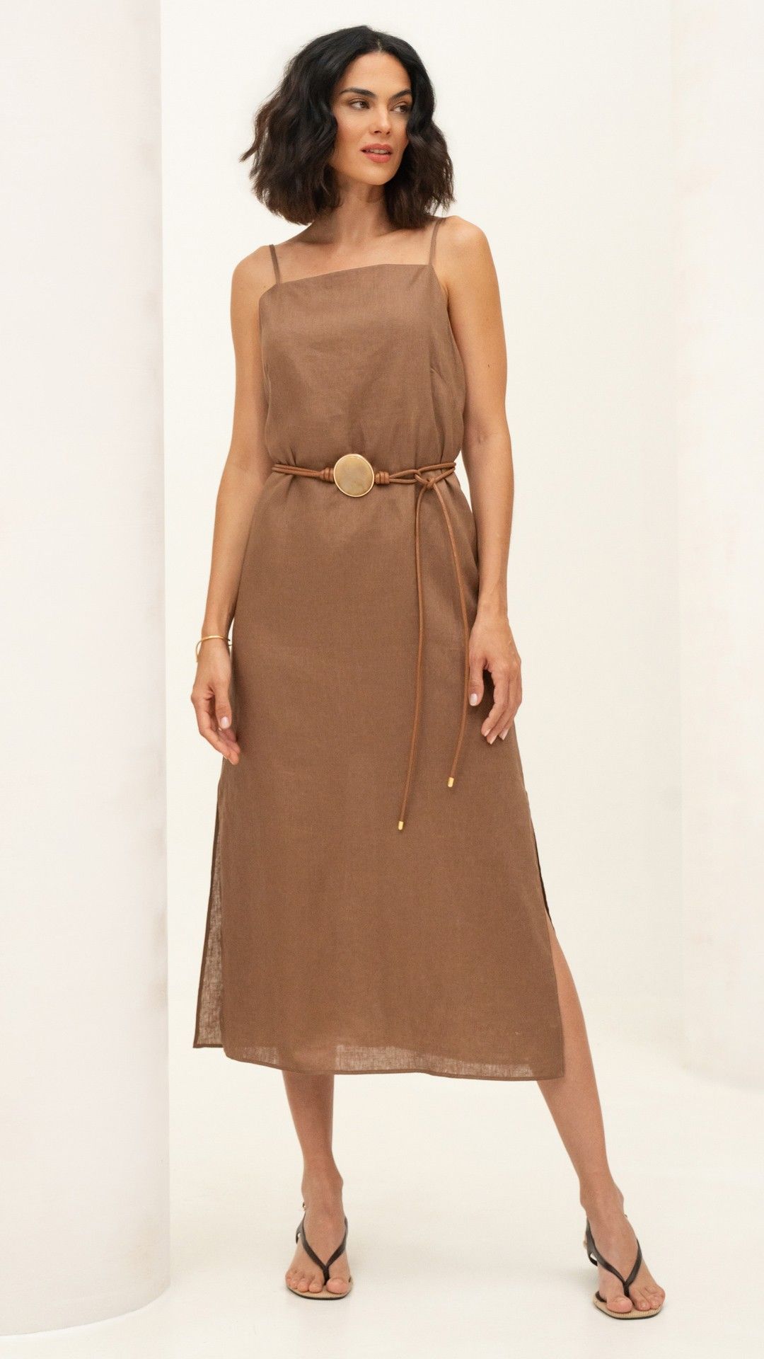 VESTIDO LINHO DOHA ALÇA MIDI