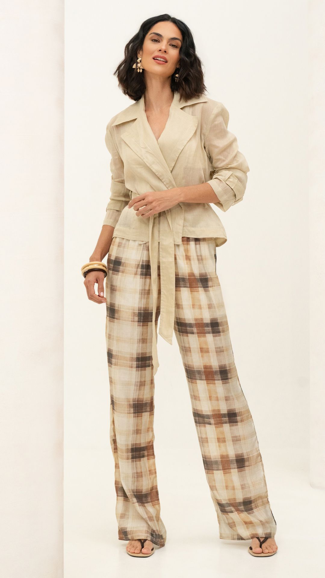 CALÇA VISCOSE GRID ELÁSTICO WIDE LEG