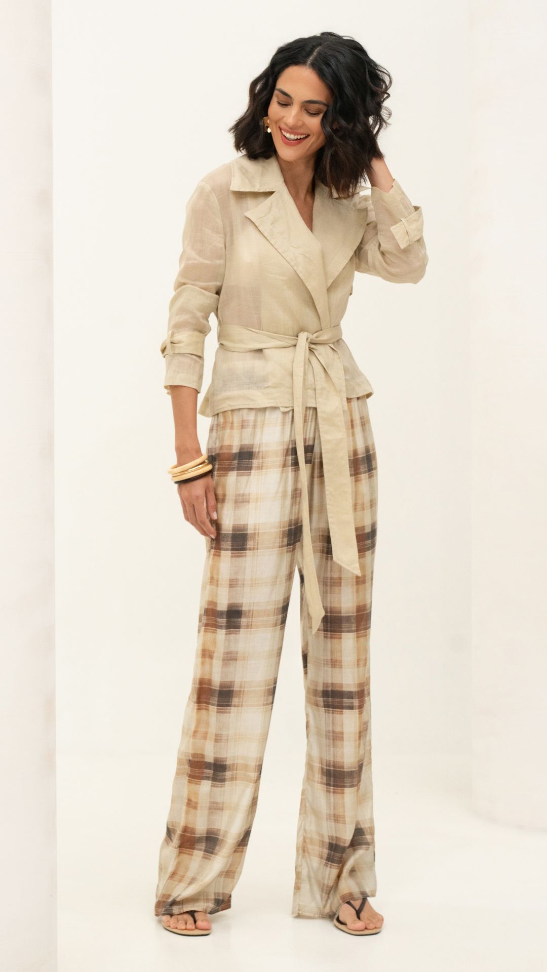 CALÇA VISCOSE GRID ELÁSTICO WIDE LEG