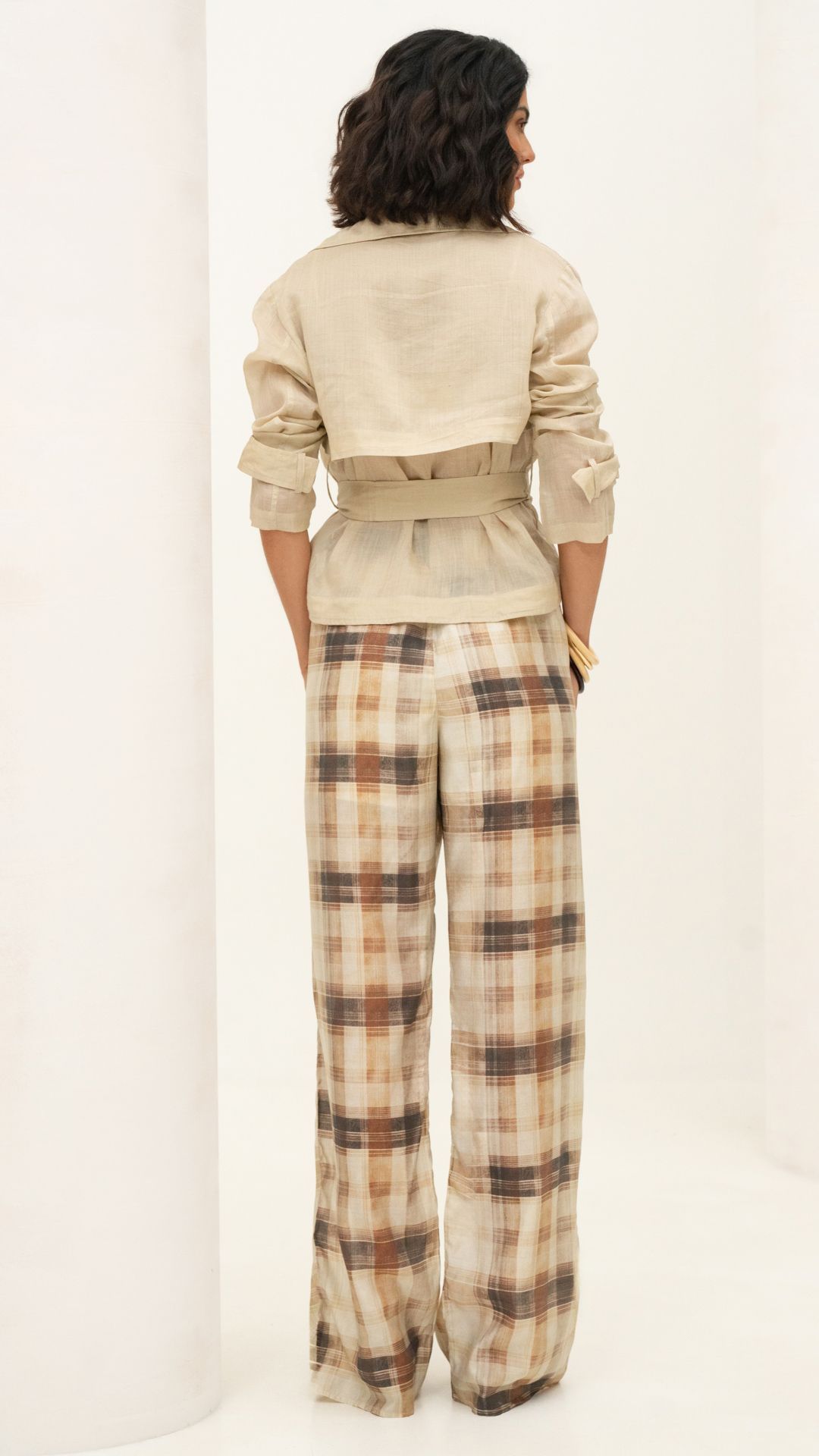 CALÇA VISCOSE GRID ELÁSTICO WIDE LEG