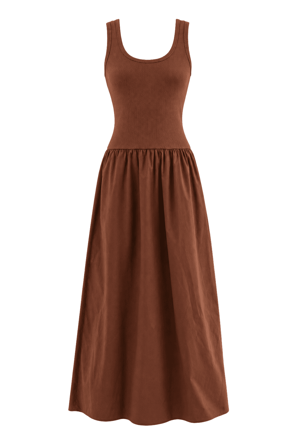 VESTIDO TRICOLINE LISBOA CANELADO MIDI S/ MANGA