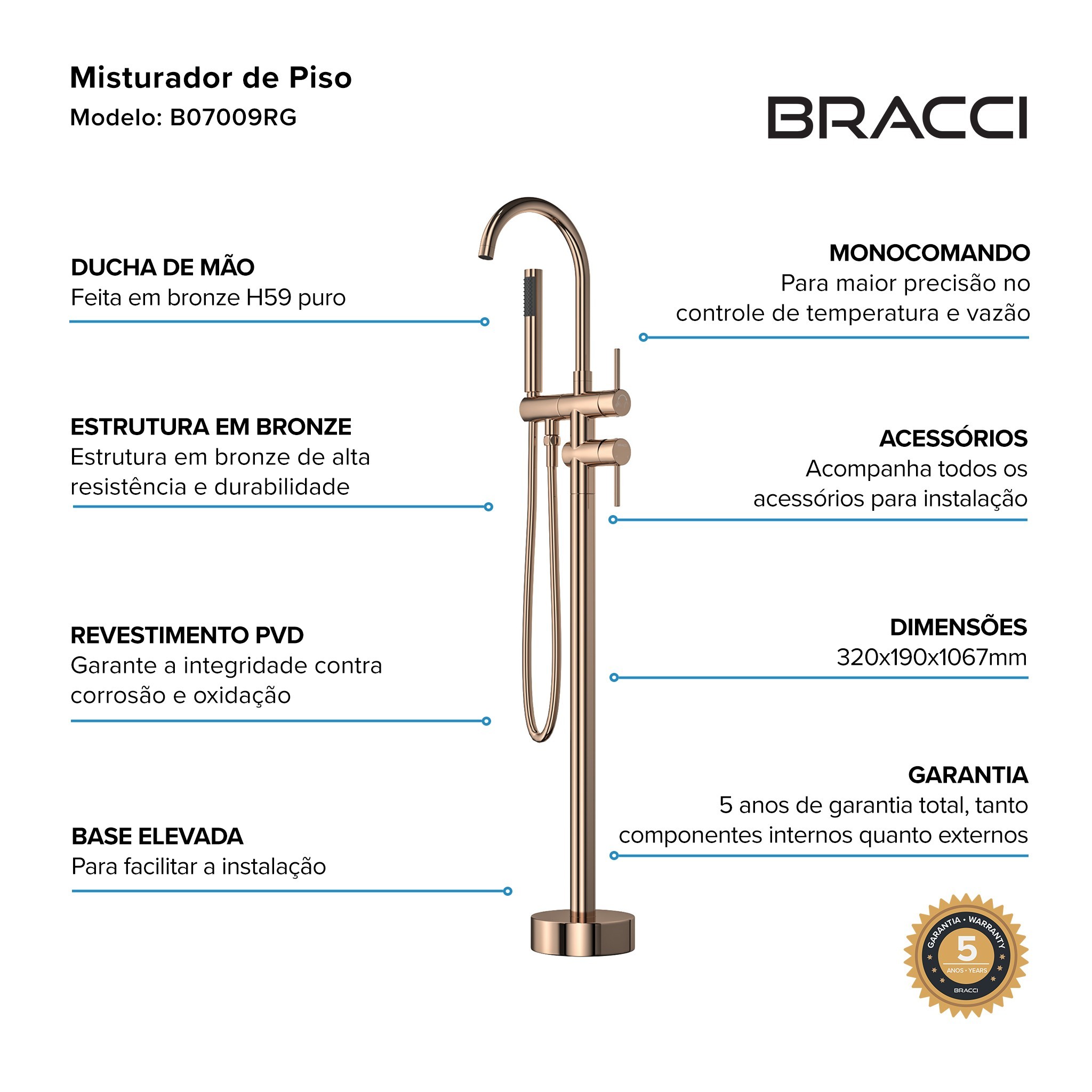 MONOCOMANDO PARA BANHEIRA ROSE GOLD