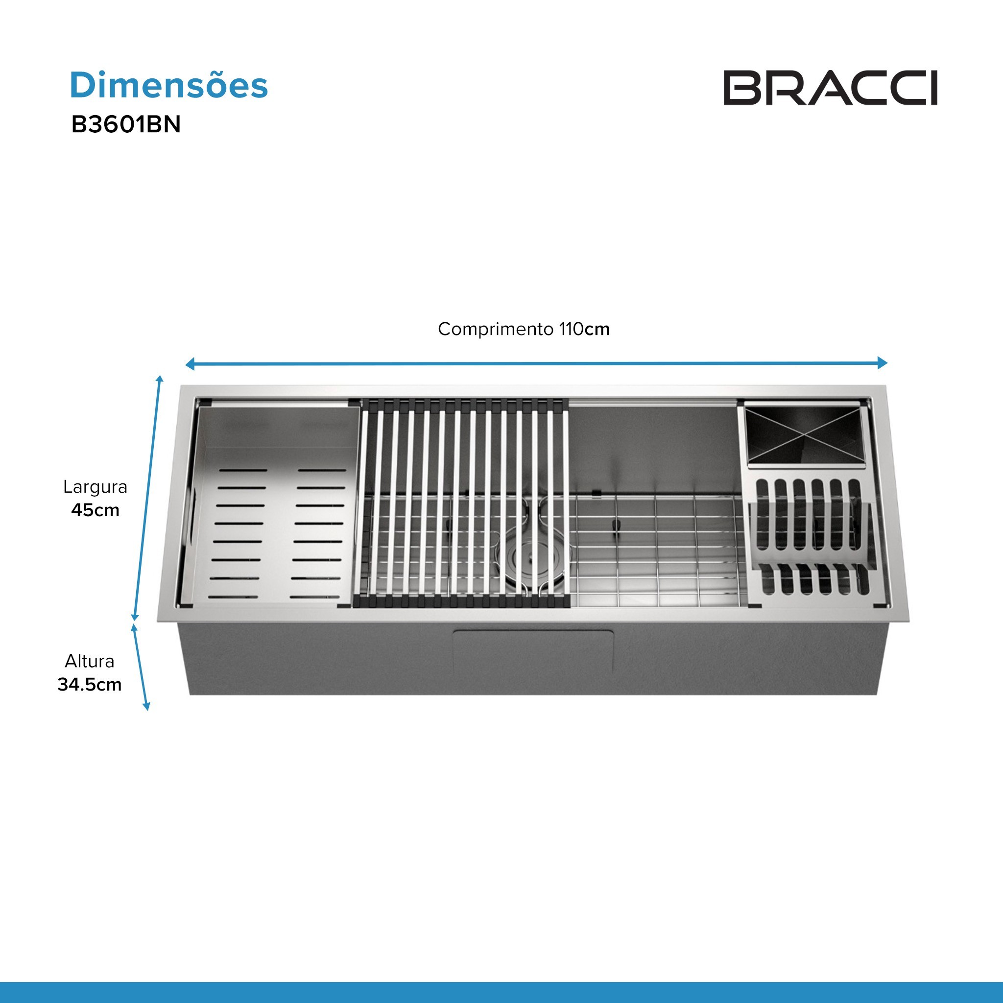 CUBA DE COZINHA WORKSTATION 110CM  AÇO INOX