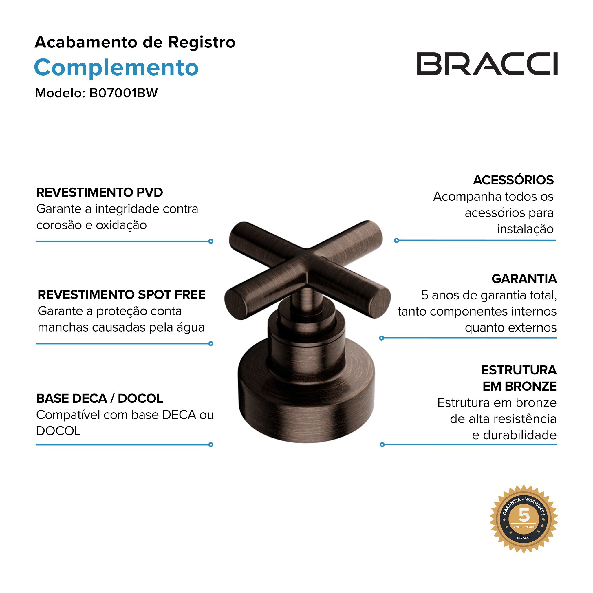 ACABAMENTO DE REGISTRO BRONZE ESCOVADO