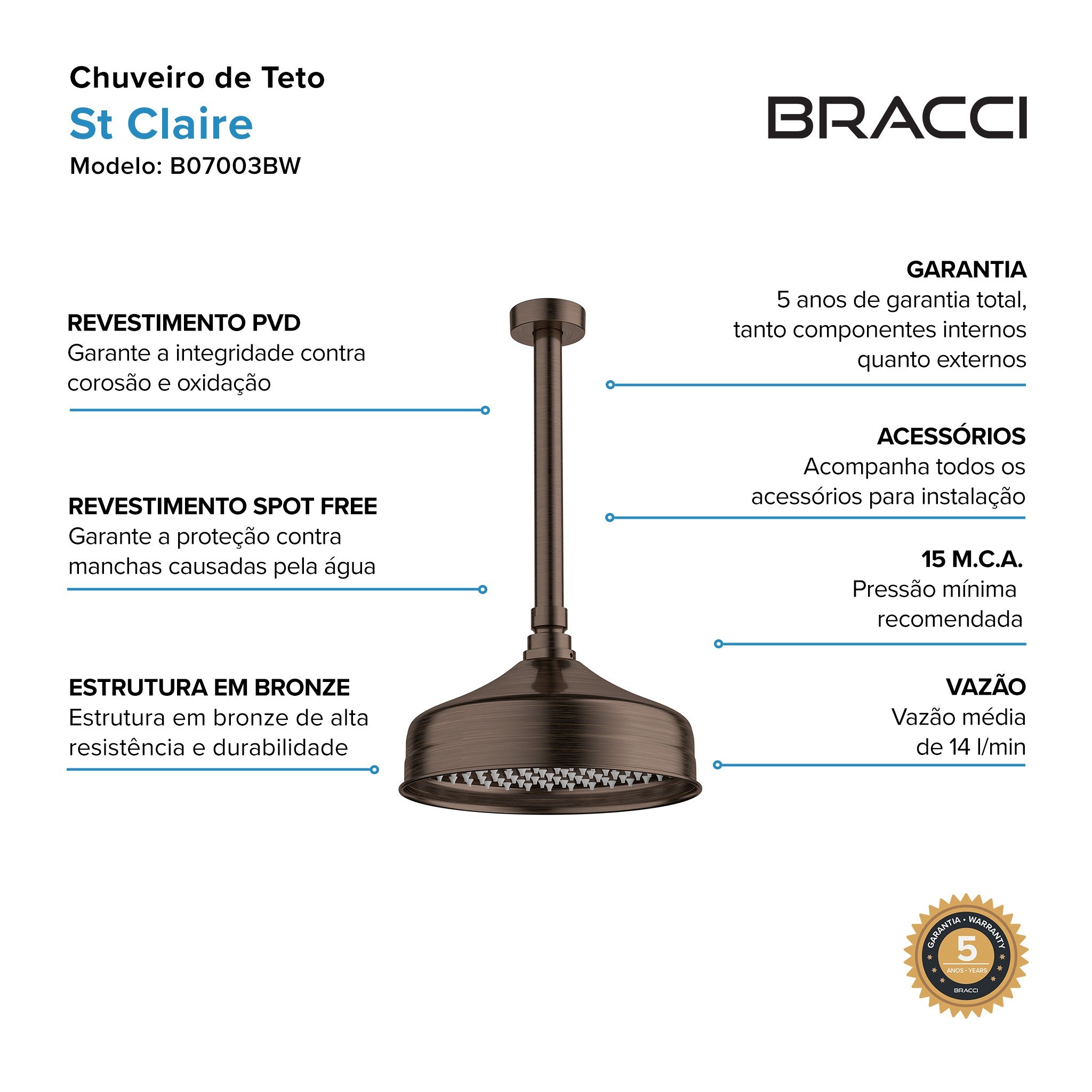 CHUVEIRO DE TETO BRONZE ESCOVADO