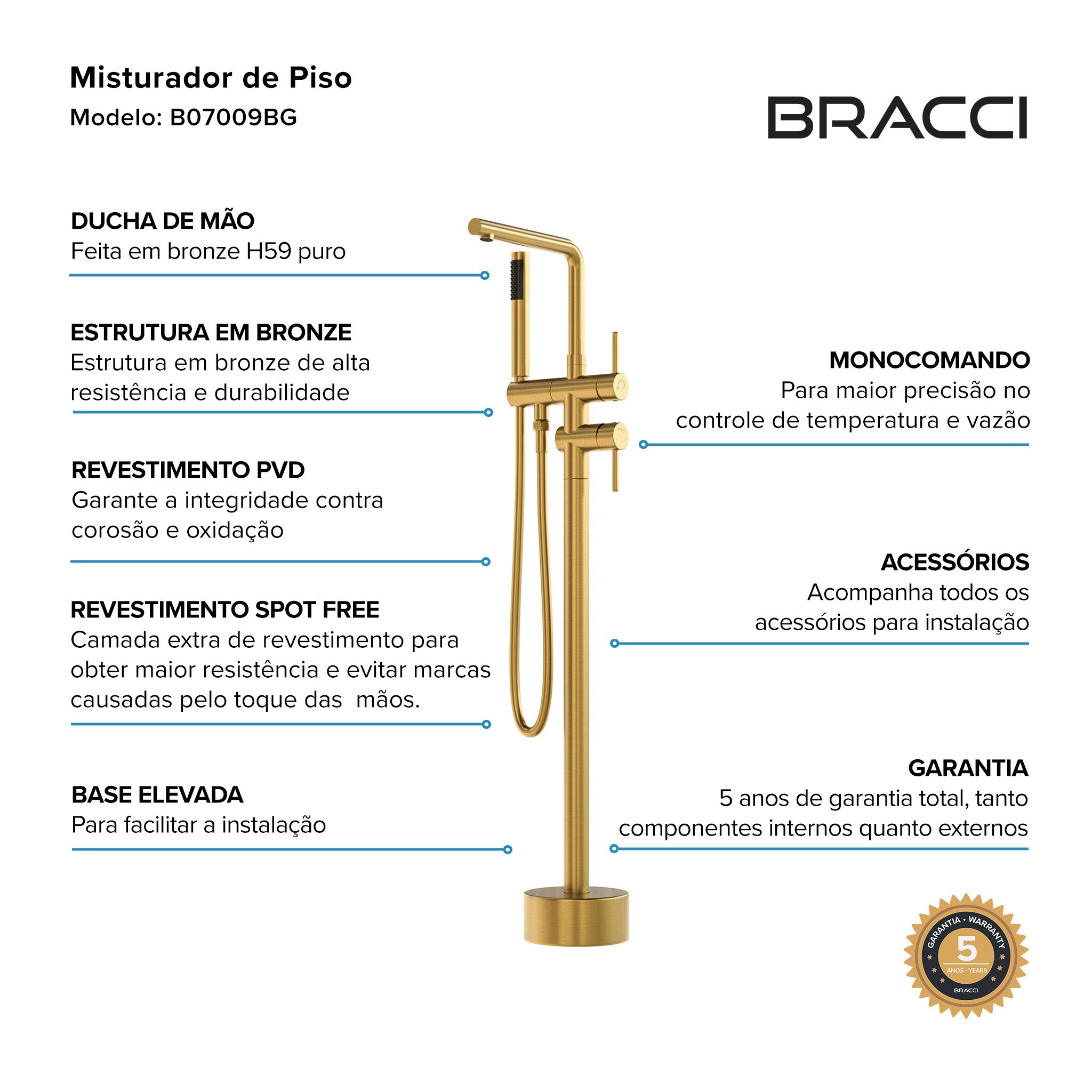 MONOCOMANDO PARA BANHEIRAS DOURADO ESCOVADO