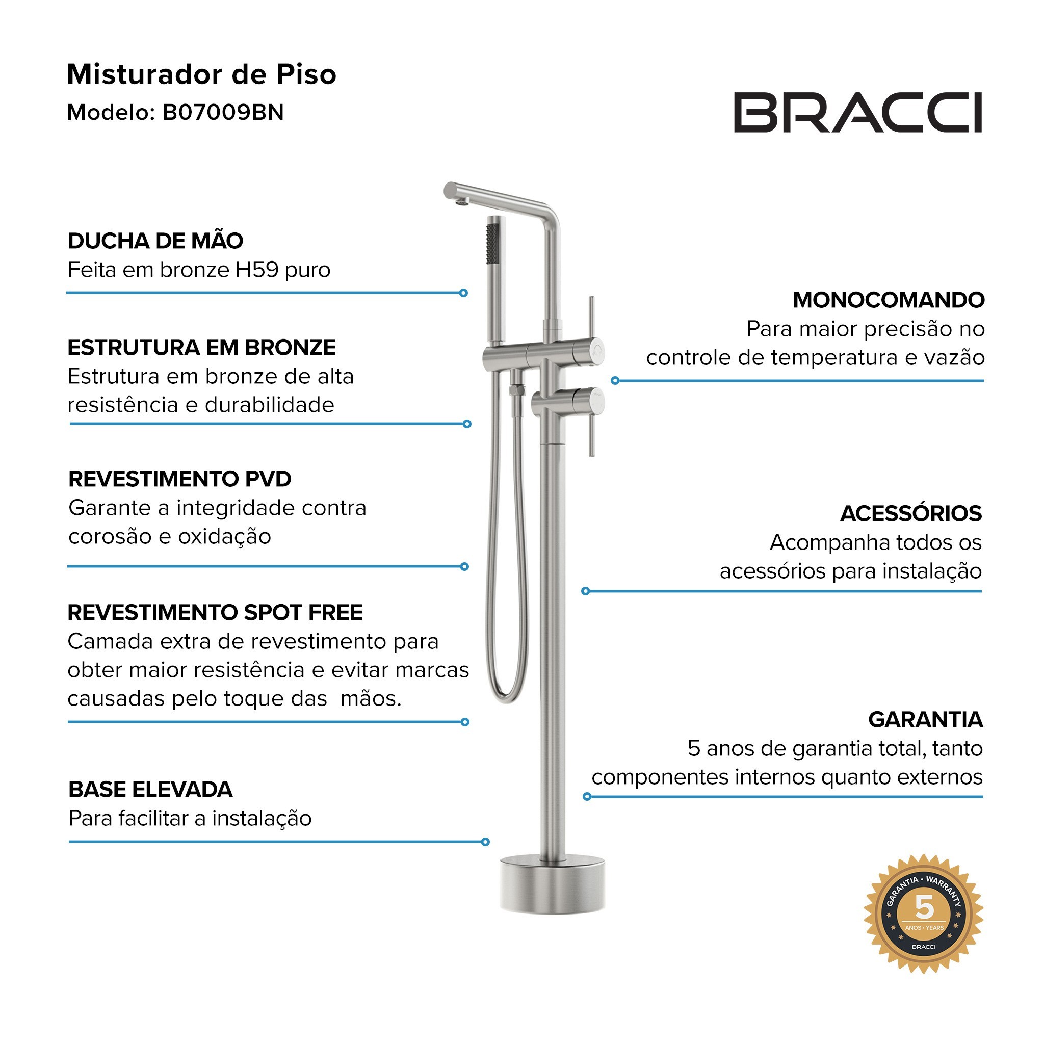 MONOCOMANDO PARA BANHEIRAS AÇO ESCOVADO