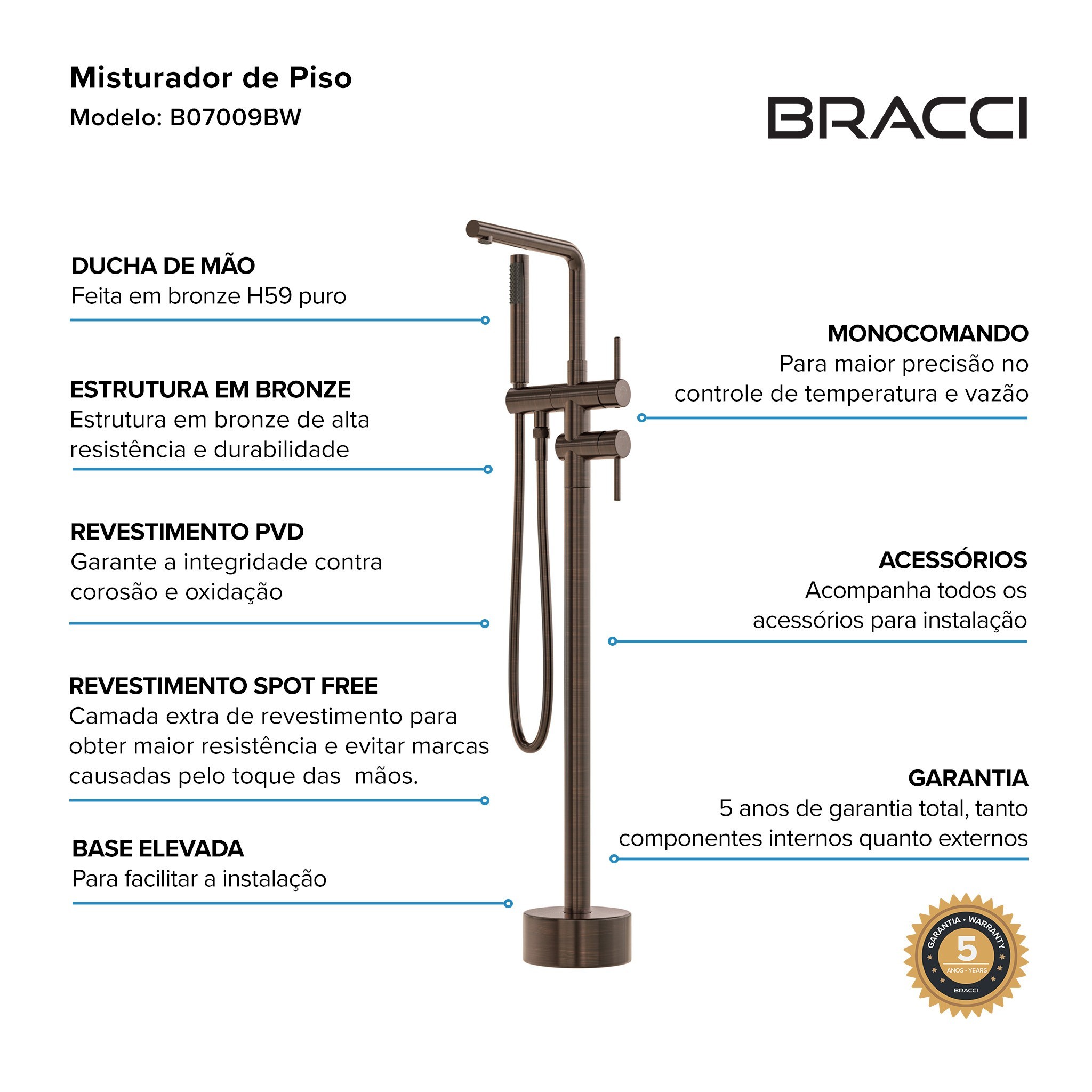 MONOCOMANDO PARA BANHEIRAS BRONZE ESCOVADO