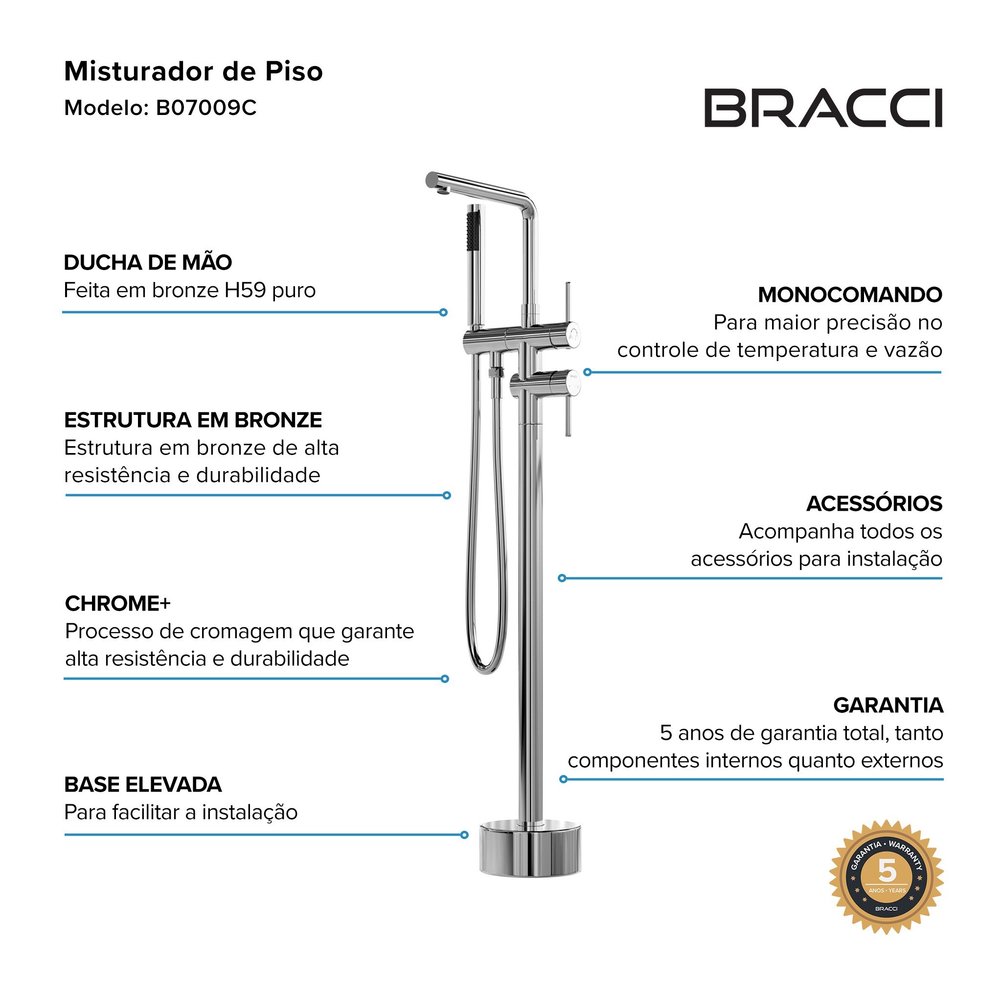 MONOCOMANDO PARA BANHEIRAS CROMADO