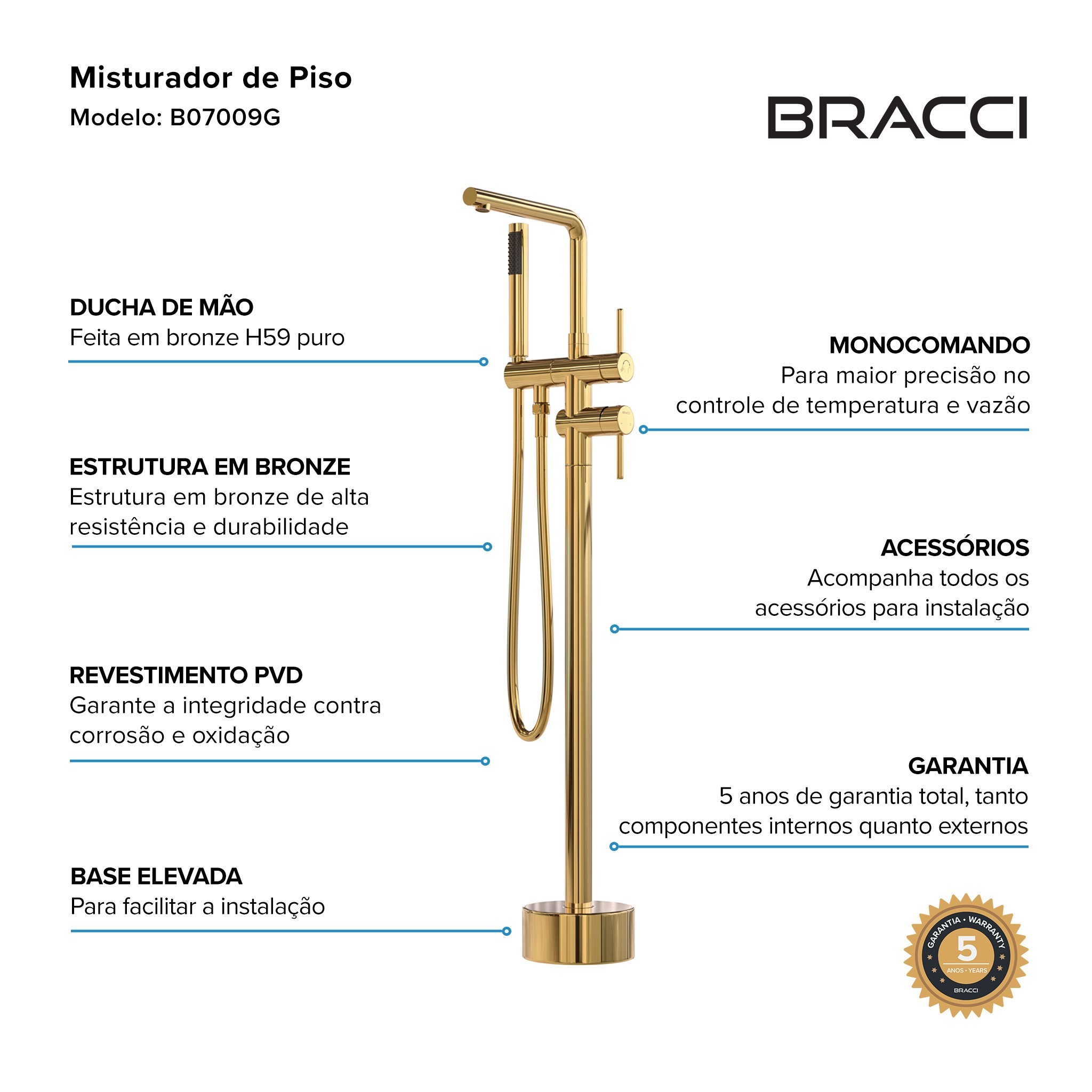 MONOCOMANDO PARA BANHEIRAS DOURADO