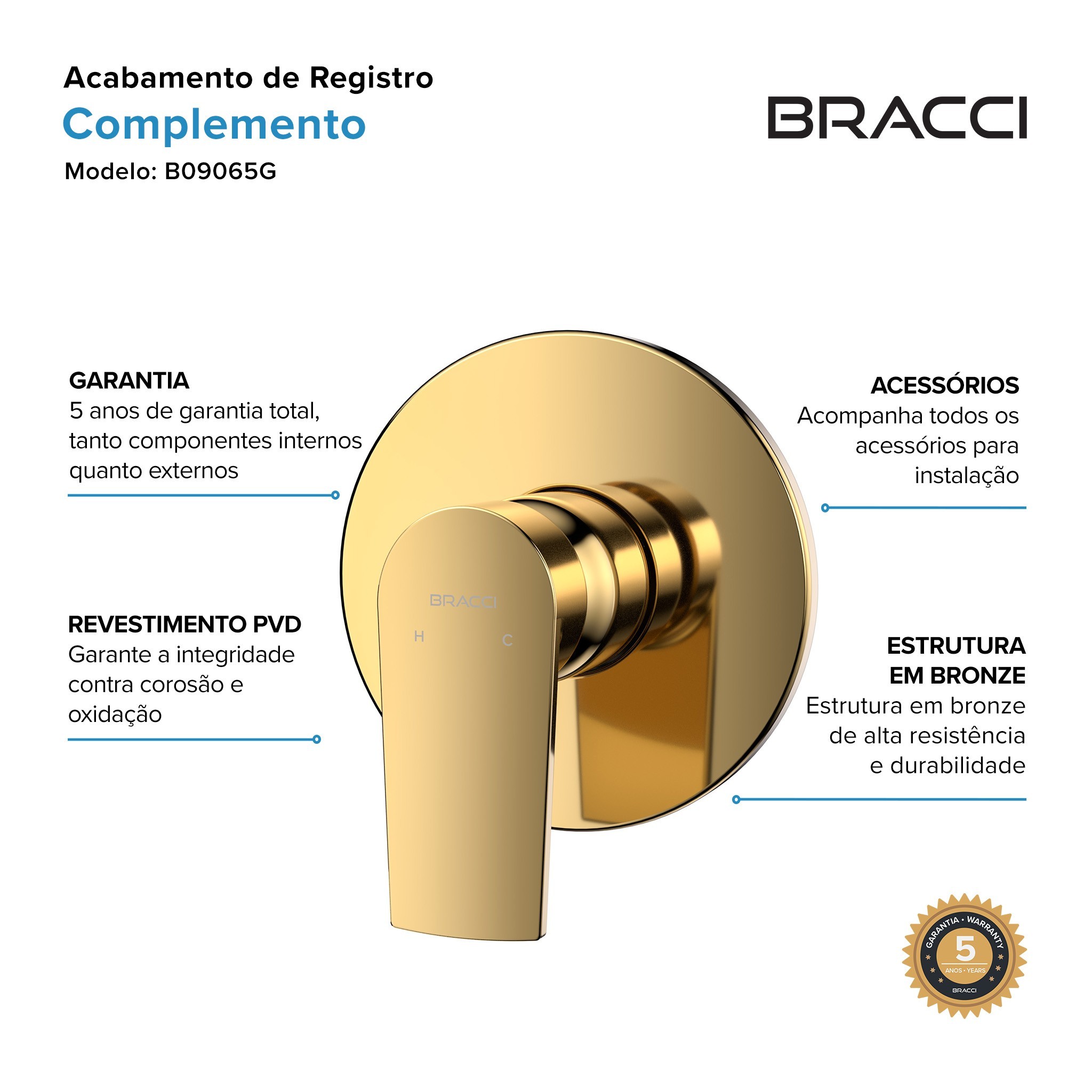 ACABAMENTO MONOCOMANDO CHUVEIRO DOCOL 3/4 DOURADO