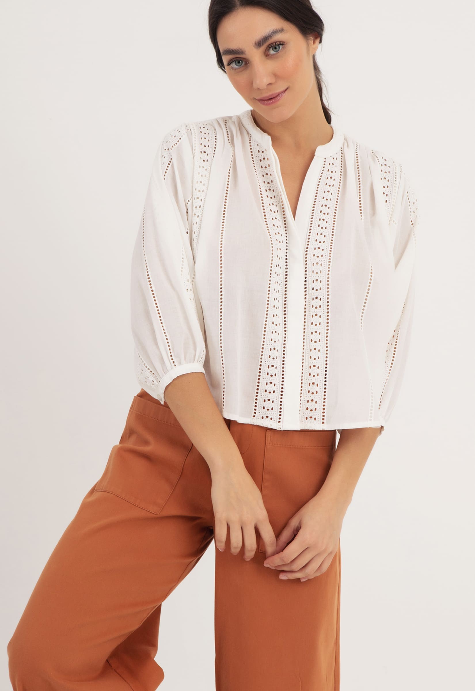 MANGO Vera Embroidered Blouse in White