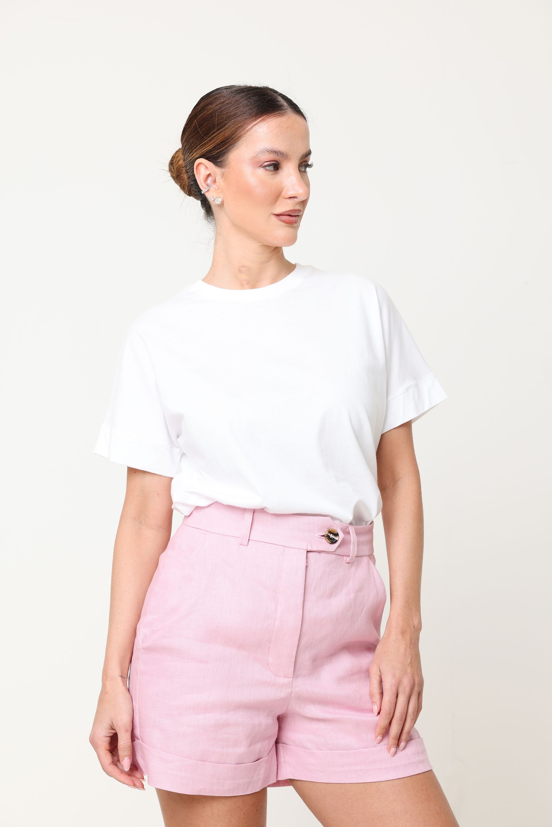Shorts Alfaiataria Rosa Linho